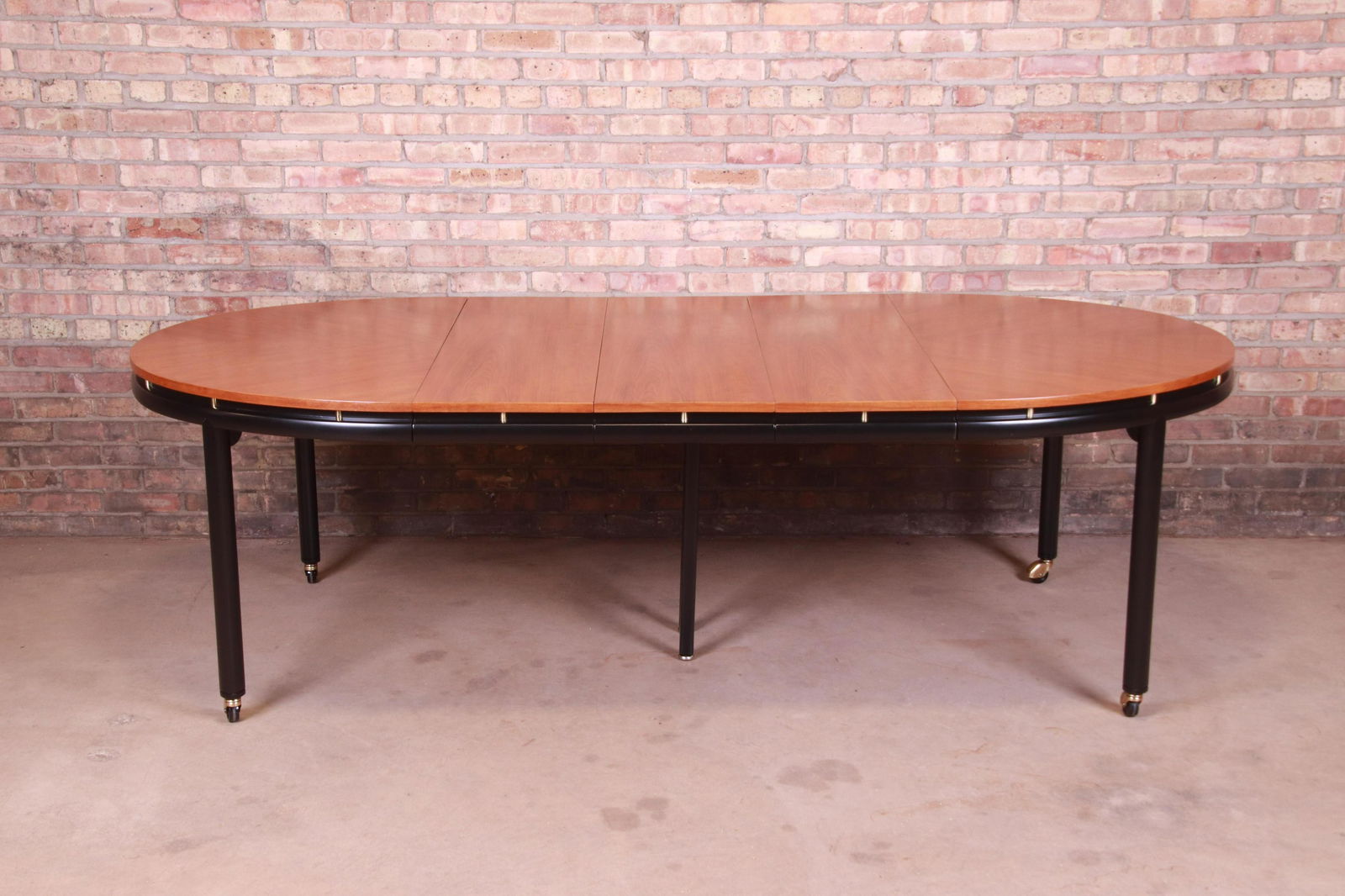 Michael Taylor for Baker Furniture Cherry Wood and: Michael Taylor for Baker Furniture Cherry Wood and Black Lacquer Extension Dining Table Newly Refinished An exceptional mid-century modern Hollywood Regency Chinoiserie extension dining table By Micha