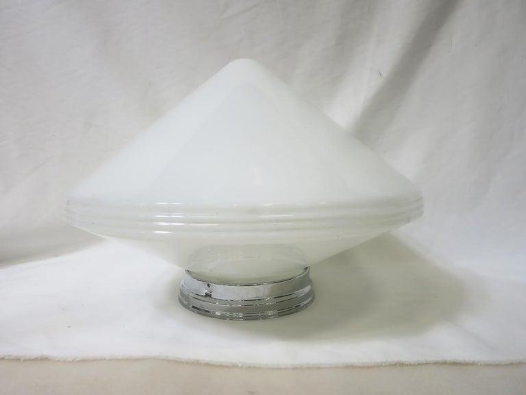 Extra Large Schoolhouse Cone Shape Ceiling Glass Globe: Extra Large Schoolhouse Cone Shape Ceiling Glass Globe Pendant Dimensions: Height: 12 in. (30.48 cm) Dimensions: Diameter: 15 in. (38.1 cm) Style: Mid-Century Modern (Of the Period) Materials and Tech