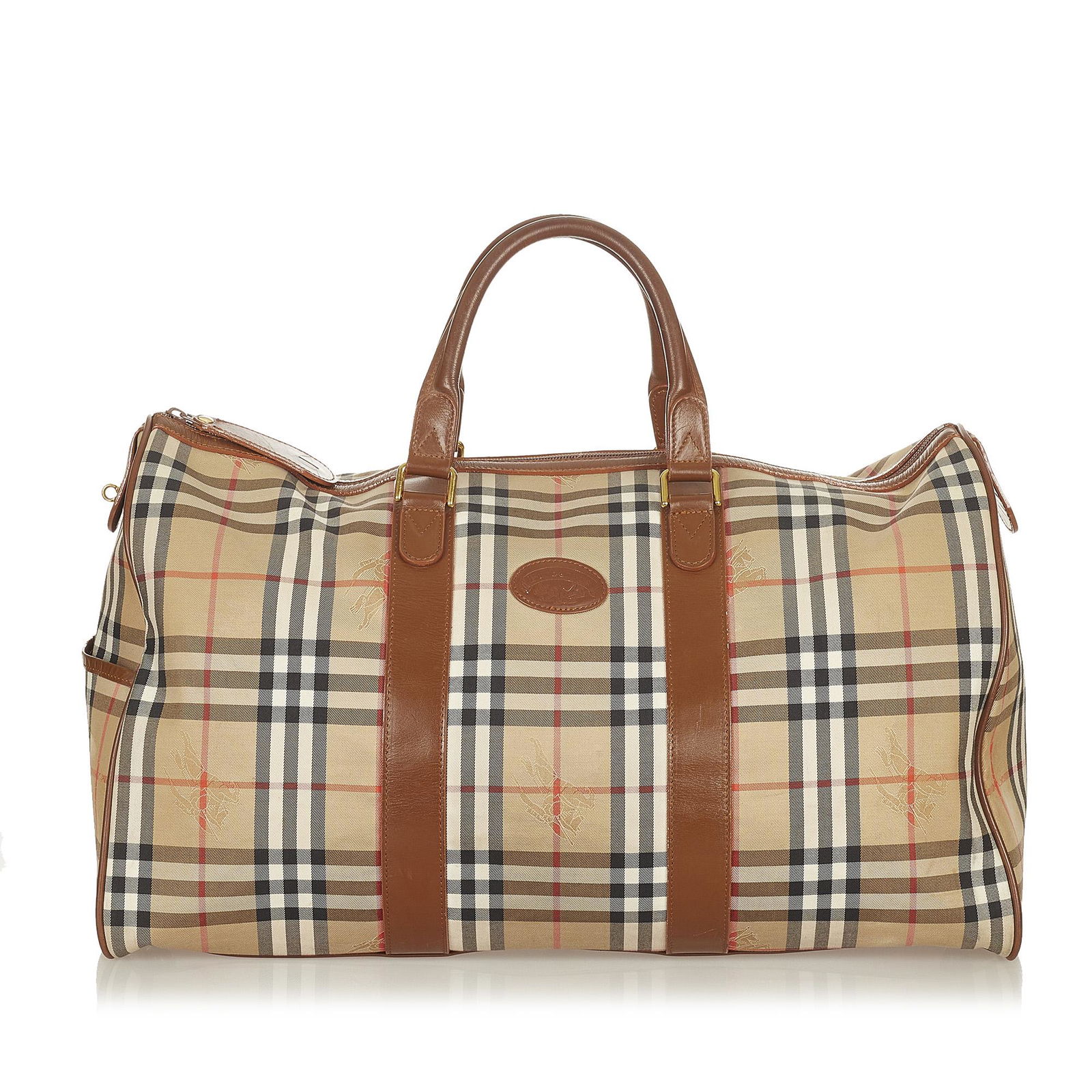 Burberry Haymarket Check Canvas Travel Bag: Burberry Haymarket Check Canvas Travel Bag This travel bag features a canvas body with leather trim rolled leather handles and a top zip closure. Brand: Burberry Model: Haymarket Check Canvas Travel B