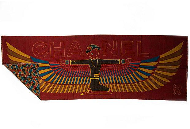 Chanel Cashmere Coco Pheonix Shawl: Chanel Cashmere Coco Pheonix Shawl Condition: New Era: Contemporary; 2000s Dimensions: 76" L x 28" W Materials: cashmere Color: red blue yellow Chanel brand new Coco Phoenix design 100% cashmere shawl