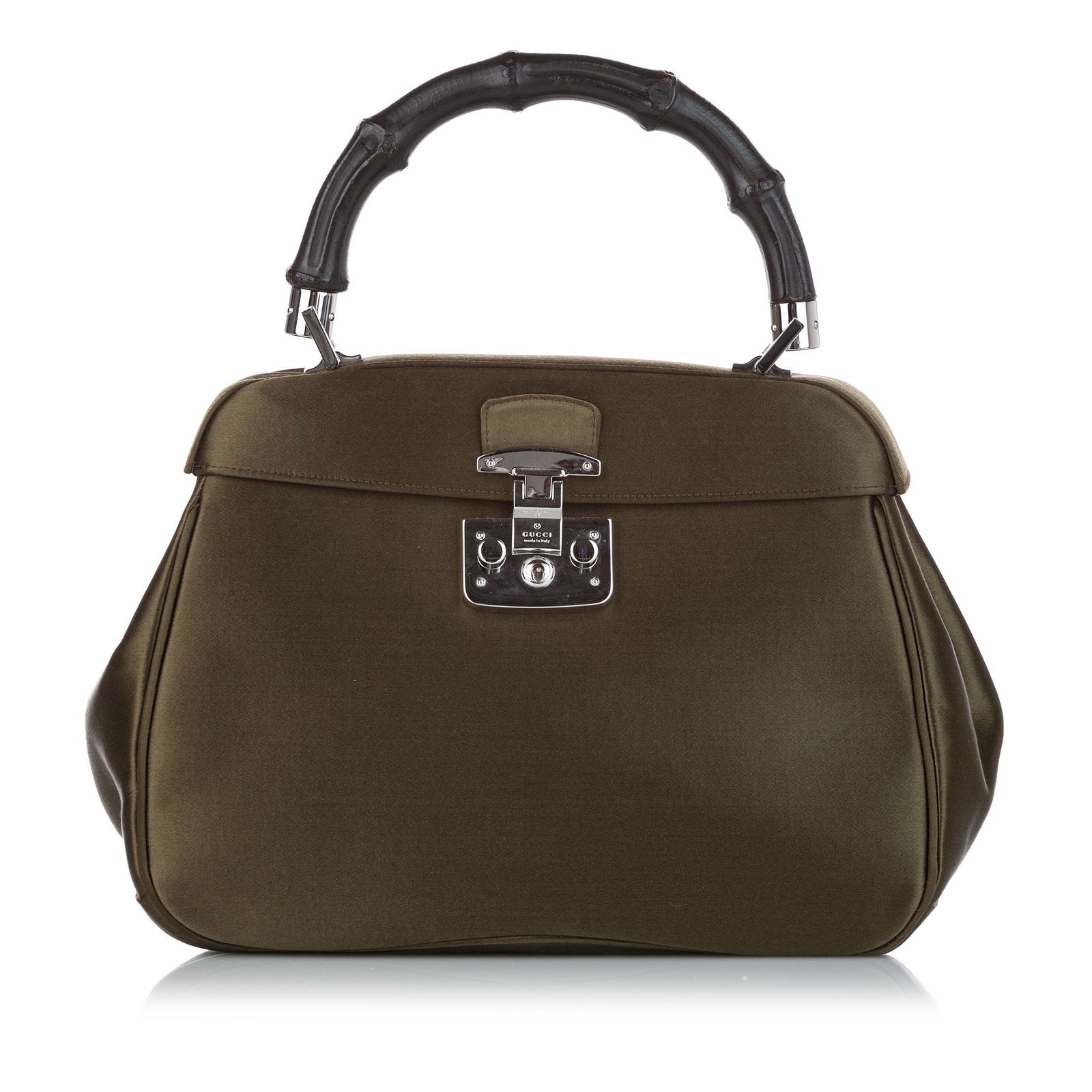 Gucci Bamboo Lady Lock Leather Handbag: Gucci Bamboo Lady Lock Leather Handbag The Lady Lock Bag features a leather body bamboo top handle top flap with push lock closure and interior zip and slip pockets. Brand: Gucci Model: Bamboo Lady Lo