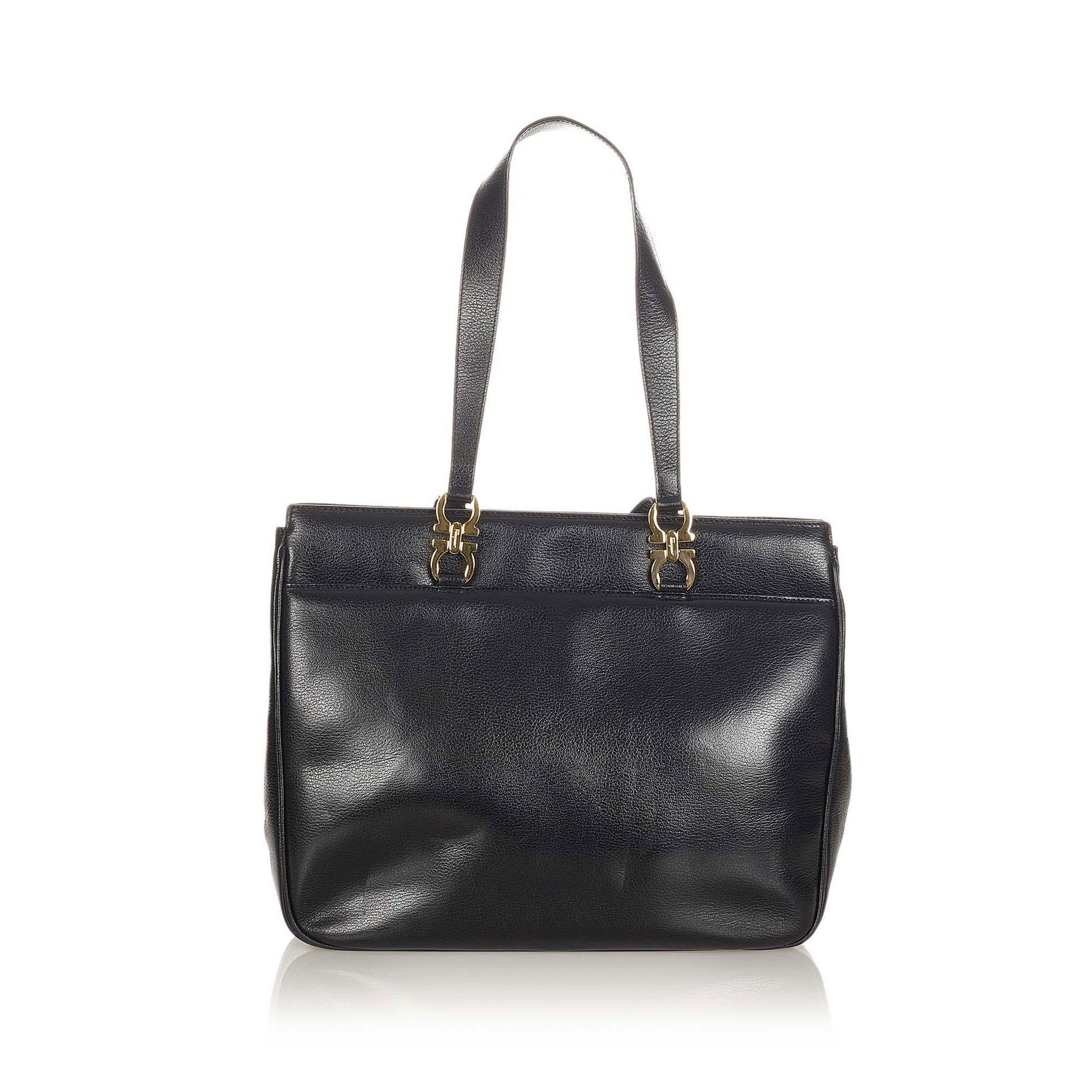 Ferragamo Gancini Leather Shoulder Bag: Ferragamo Gancini Leather Shoulder Bag This shoulder bag features a leather body flat straps an open top and an interior zip and slip pockets. Brand: Ferragamo Model: Gancini Leather Shoulder Bag Orig