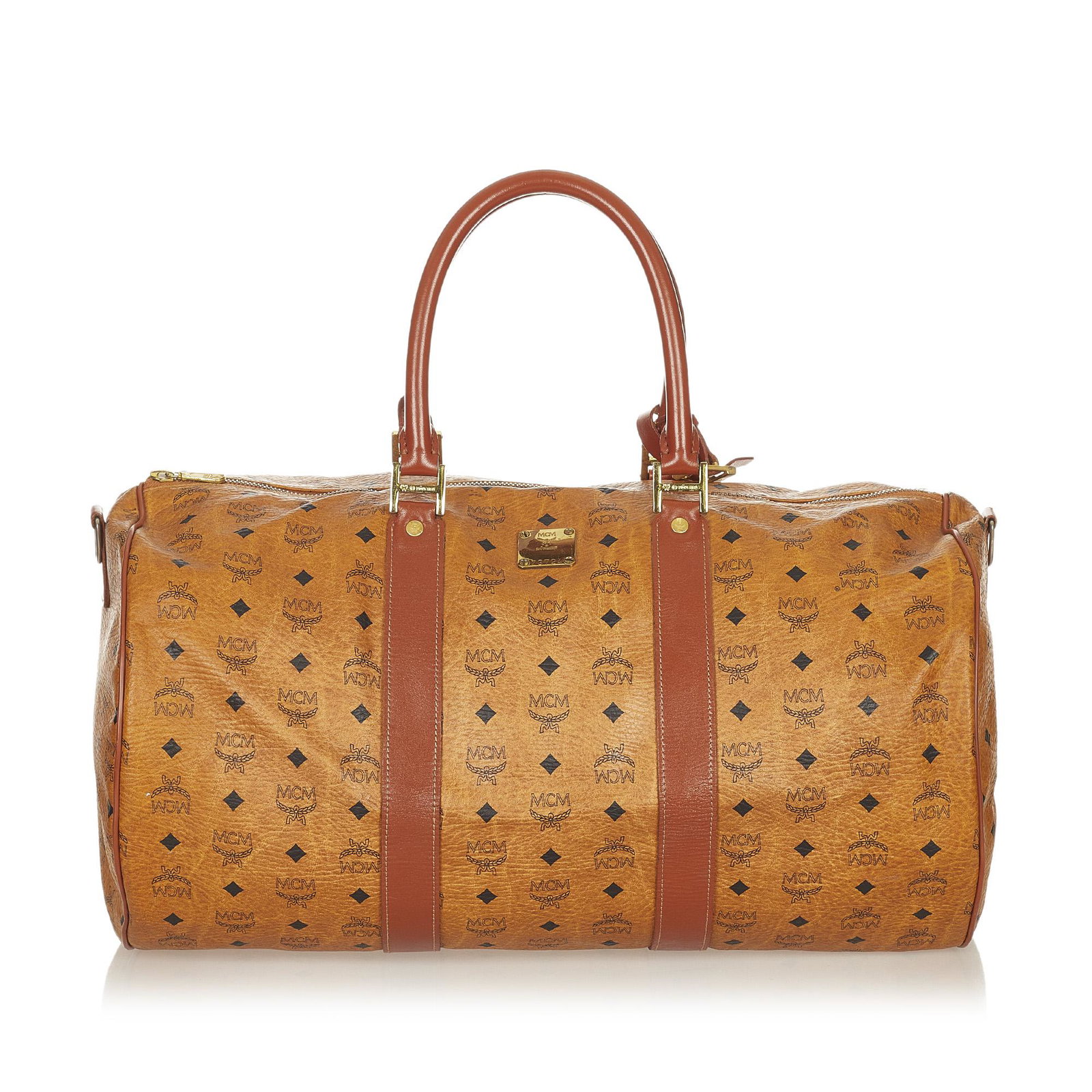 MCM Visetos Leather Travel Bag: MCM Visetos Leather Travel Bag This travel bag features a leather body rolled leather handles a detachable flat strap a top zip closure and an interior zip pocket. Brand: MCM Model: Visetos Leather Tr