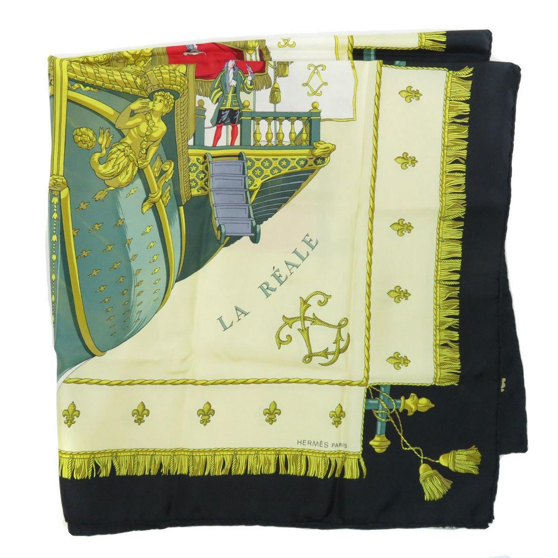 Hermes Carre 90 VUE DU CAROSSE DE LA GALERE REALE Scarf: Hermes Carre 90 VUE DU CAROSSE DE LA GALERE REALE Scarf Muffler Silk Ladies Brand: Hermes Type: Scarf Color: Black Gender: Women Material: Silk Accessories: None Condition: Used (very good) Overall Tr