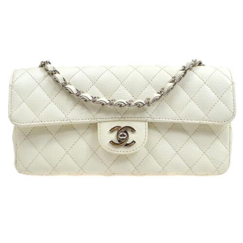 CHANEL Quilted Chain East West Shoulder Bag Purse White Feb 03, 2022