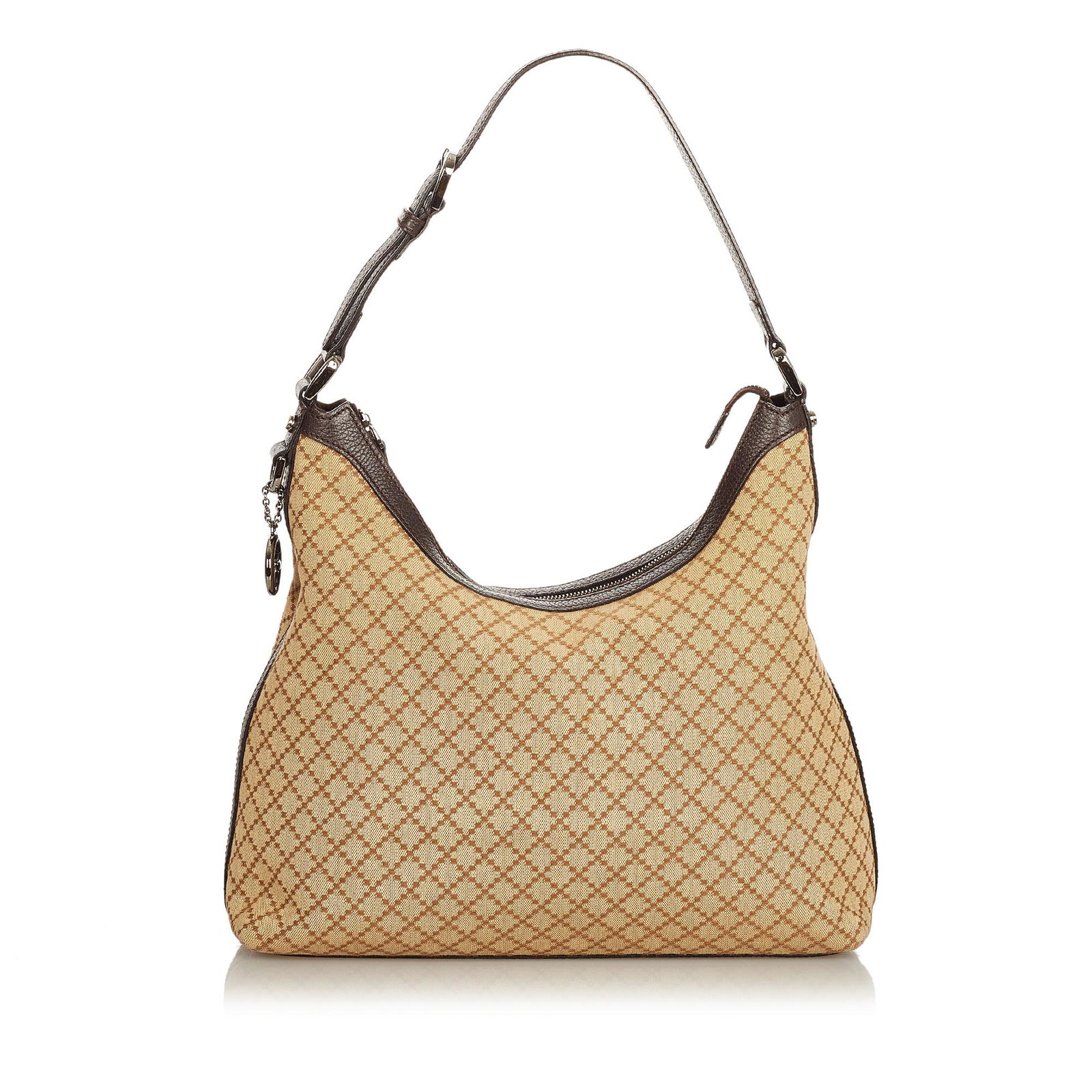 Gucci Diamante Charmy Canvas Shoulder Bag: Gucci Diamante Charmy Canvas Shoulder Bag The Charmy Shoulder Bag features a canvas body with leather trim a flat leather strap a top zip closure and an interior zip pocket. Brand: Gucci Model: Diaman