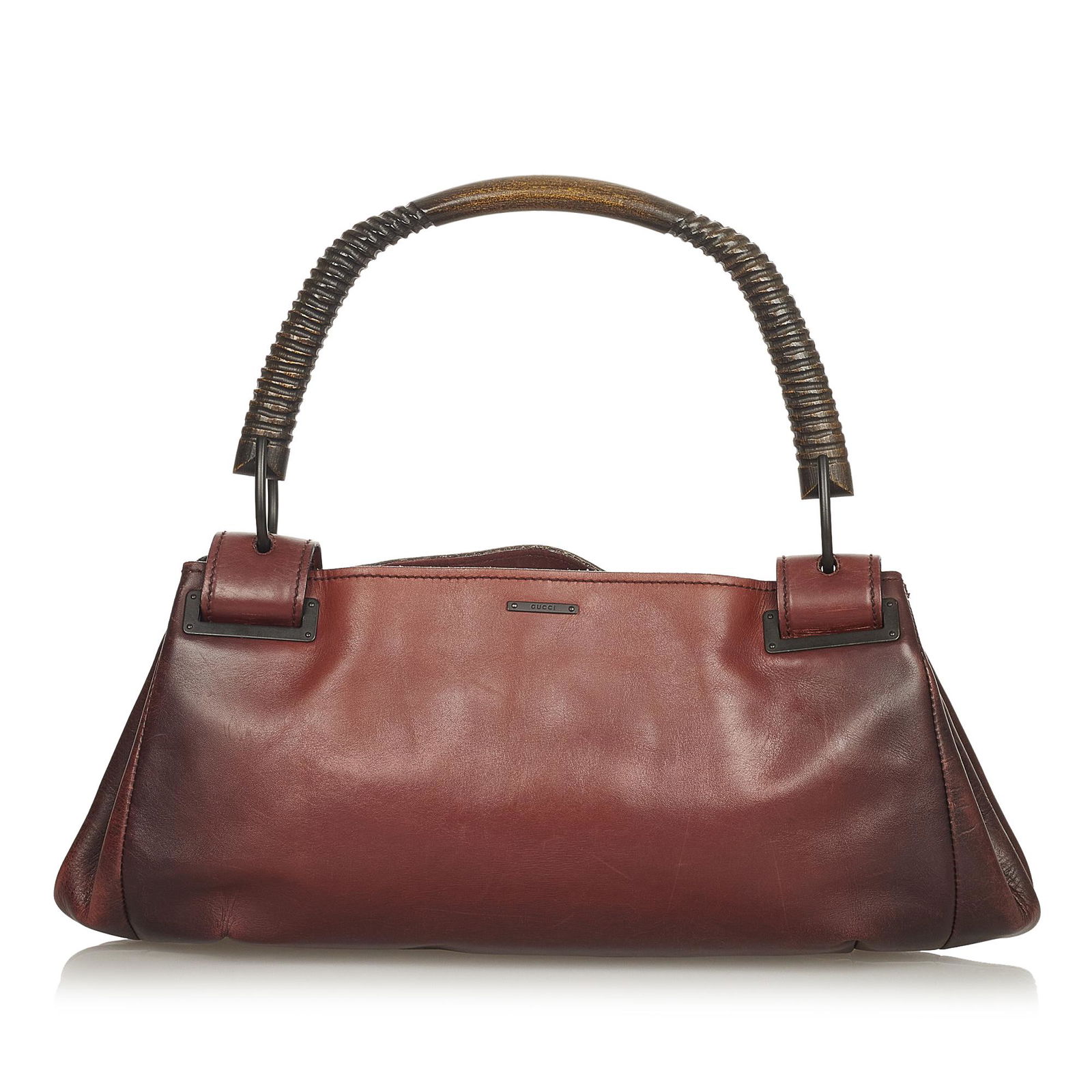 Gucci Leather Handbag: Gucci Leather Handbag This handbag features a leather body a wood handle an open top and an interior zip pocket. Brand: Gucci Model: Leather Handbag Origin: Italy Category: Bags Color: Brown Style: Ot