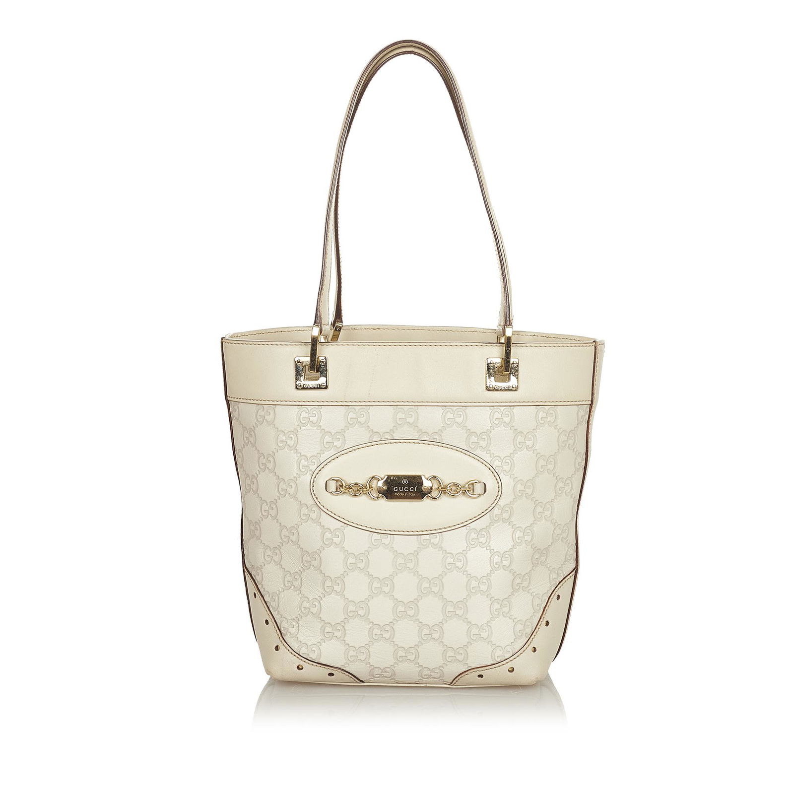 Guccissima Punch Tote Bag: Guccissima Punch Tote Bag The Punch tote bag features a leather body with silver-tone hardware flat leather straps a top zip closure and interior zip pockets. Brand: Gucci Model: Guccissima Punch Tote