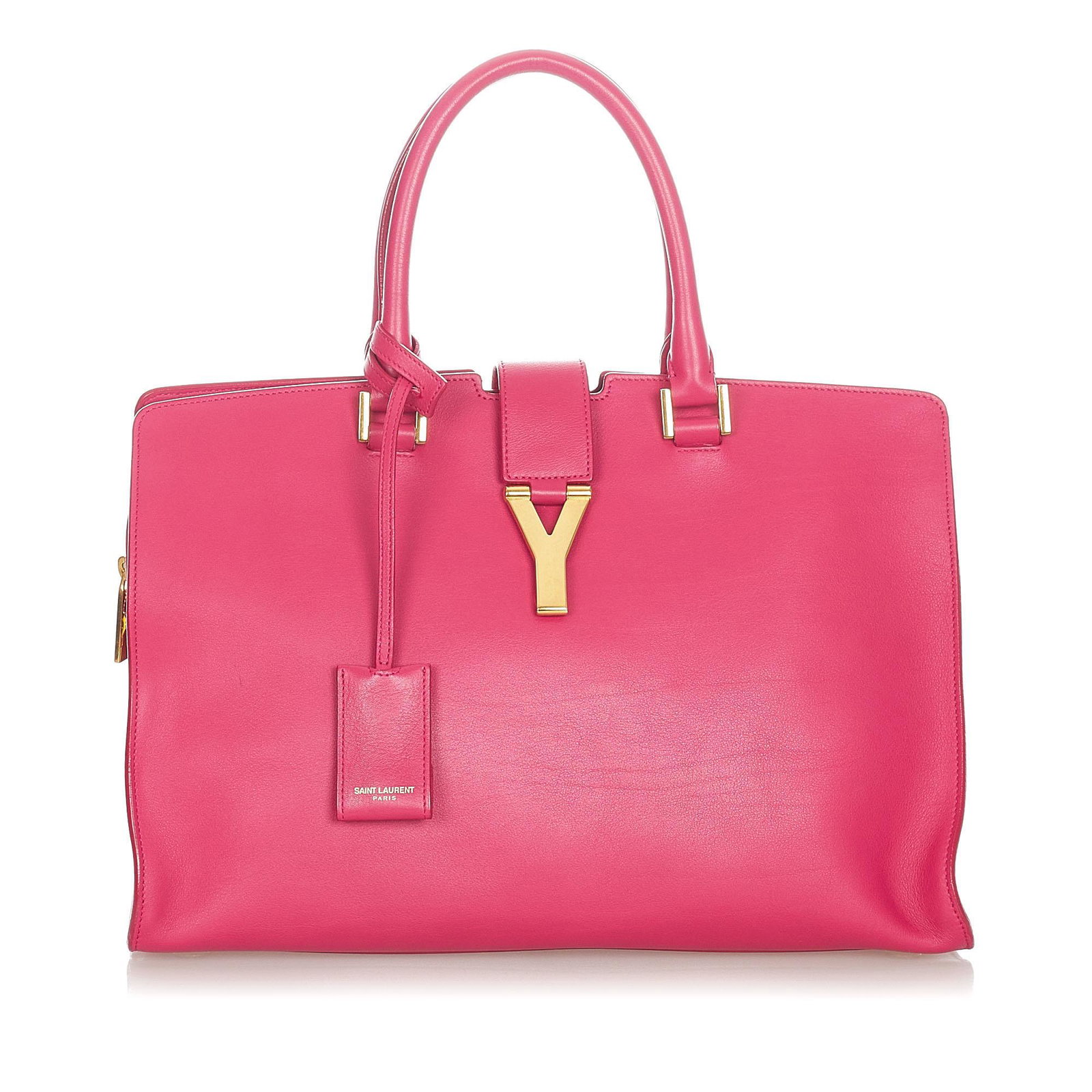 YSL Cabas Chyc Leather Satchel: YSL Cabas Chyc Leather Satchel The Cabas Chyc satchel features a leather body rolled leather handles a flat leather strap a top strap with a gold-tone Y hardware a top zip closure and an interior zip