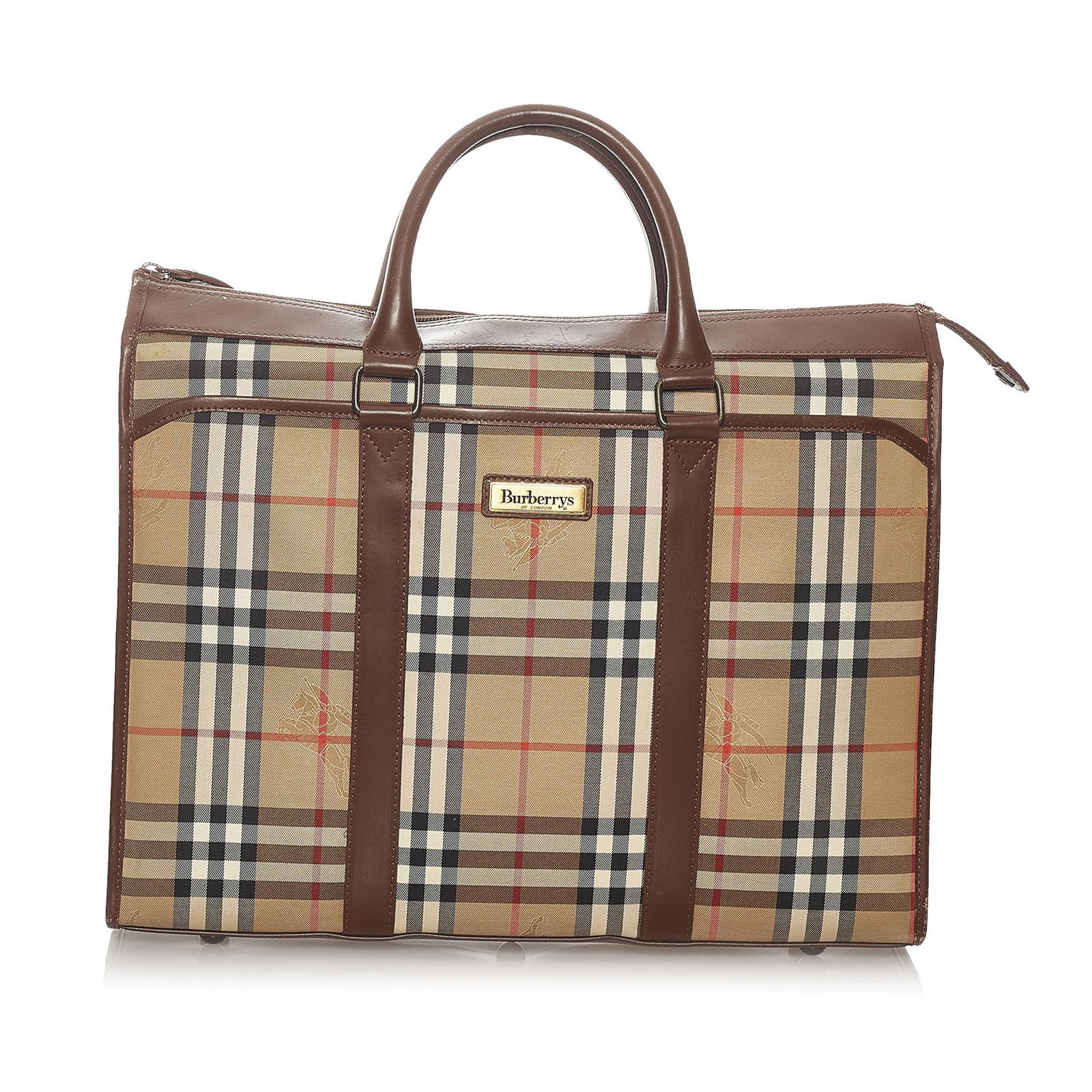 Burberry Haymarket Check Canvas Tote Bag: Burberry Haymarket Check Canvas Tote Bag This tote bag features a plaid canvas body with leather trim rolled leather handles a top zip closure and interior zip and slip pockets. Brand: Burberry Model: