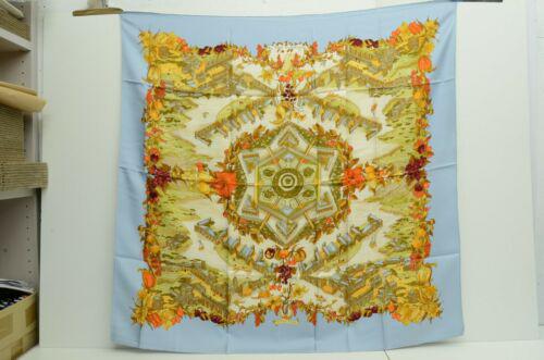 Hermes 100% Silk Scarf Au Pays de Cocagne Blue Zoe: Hermes 100% Silk Scarf Au Pays de Cocagne Blue Zoe Pauwels 90cm Character: Cocagne Accents: N/A Country/Region of Manufacture: France Department: Women Style: Square Scarf Fabric Type: N/A Material: S
