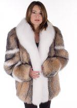 Crystal Fox Jacket - White Fox Trim: Fabulous fox at its best! A fox jackett that makes a statement of style and verve! This crystal fox jacket is trimmed with natural white fox that contrasts beautifully and frames the face with lovely