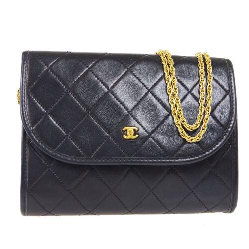CHANEL Quilted CC Double Chain Shoulder Bag Purse Black (0146D) on Feb