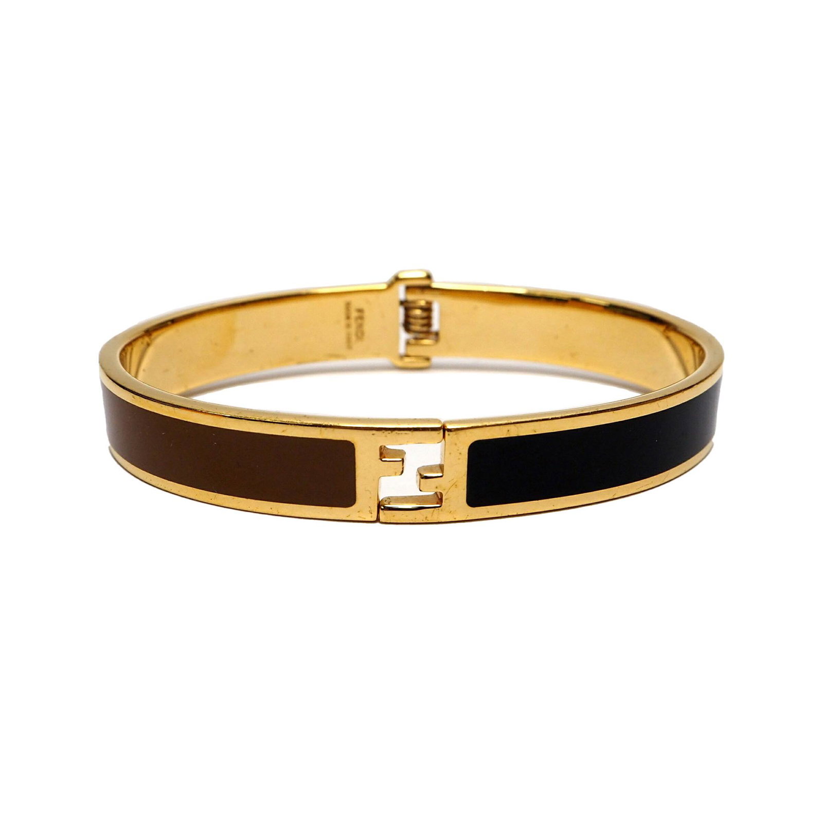 FENDI Zucca bracelet bangle FF ladies bicolor gold: FENDI Zucca bracelet bangle FF ladies bicolor gold black brown 7AR128 00LE6 FOTX1Brand: Fendi Type: Charm bracelet Gender: Women Material: Metal Color: Black, Brown, Gold Condition: Used (good) Overal