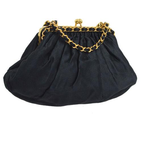 CHANEL CC Logos Single Chain Shoulder Bag Black Satin (0520H) on Feb