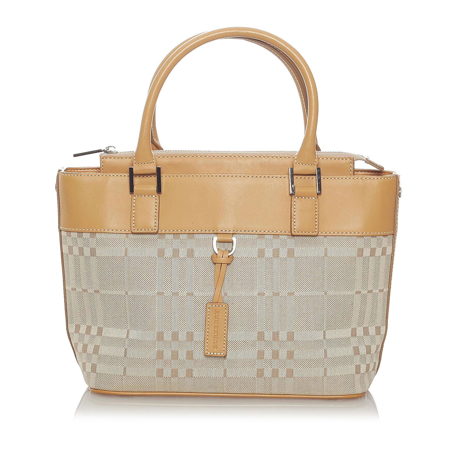 Burberry Nylon Handbag: Burberry Nylon Handbag This handbag features a nylon body rolled leather handles top zip closure and interior zip and slip pocket. Brand: Burberry Model: Nylon Handbag Origin: United Kingdom Category: