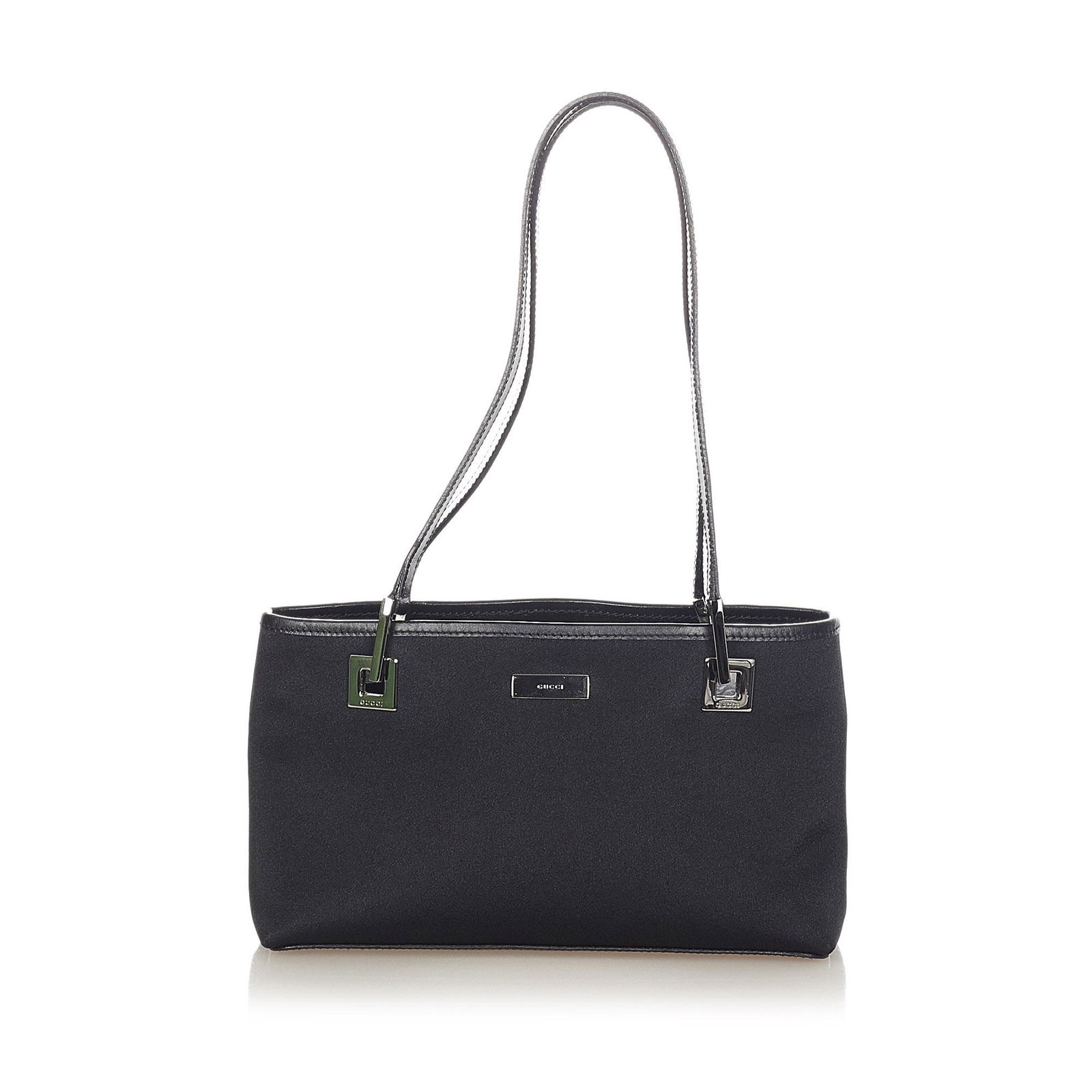 Gucci Canvas Shoulder Bag: Gucci Canvas Shoulder Bag This shoulder bag features a canvas body flat leather straps and an open top. Brand: Gucci Model: Canvas Shoulder Bag Origin: Italy Category: Bags Color: Black Style: Others