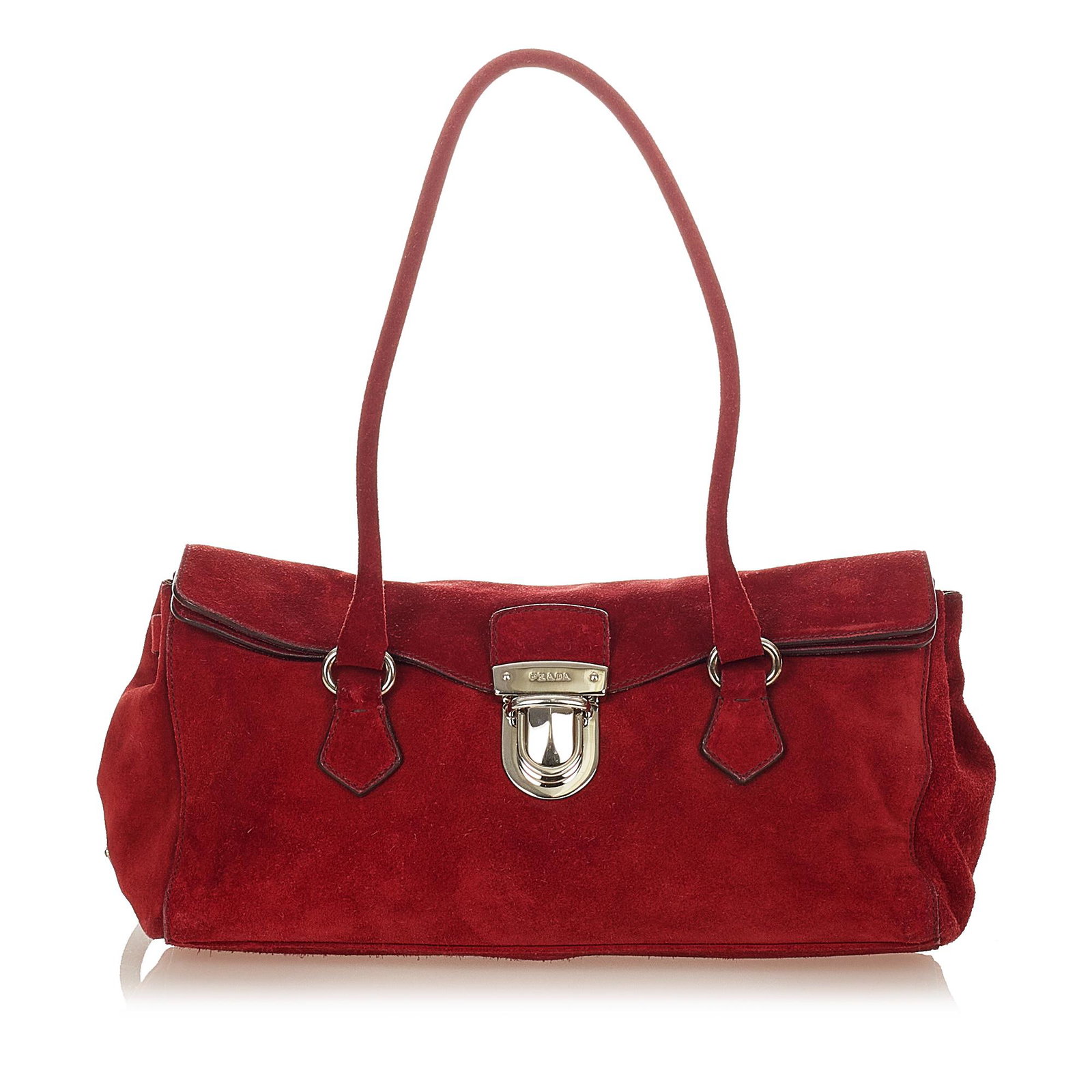 Prada Easy Leather Shoulder Bag: Prada Easy Leather Shoulder Bag The Easy shoulder bag features a suede leather body an exterior back zip pocket rolled leather straps a front flap with a metal lock closure and an interior zip pocket.