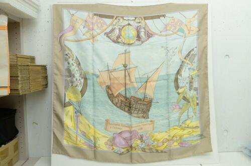 Hermes 100% Silk Scarf Christophe Colomb Decouvre: Hermes 100% Silk Scarf Christophe Colomb Decouvre l'Amerique 90cm Character: Christopher Columbus Accents: N/A Country/Region of Manufacture: France Department: Women Style: Square Scarf Fabric Type: