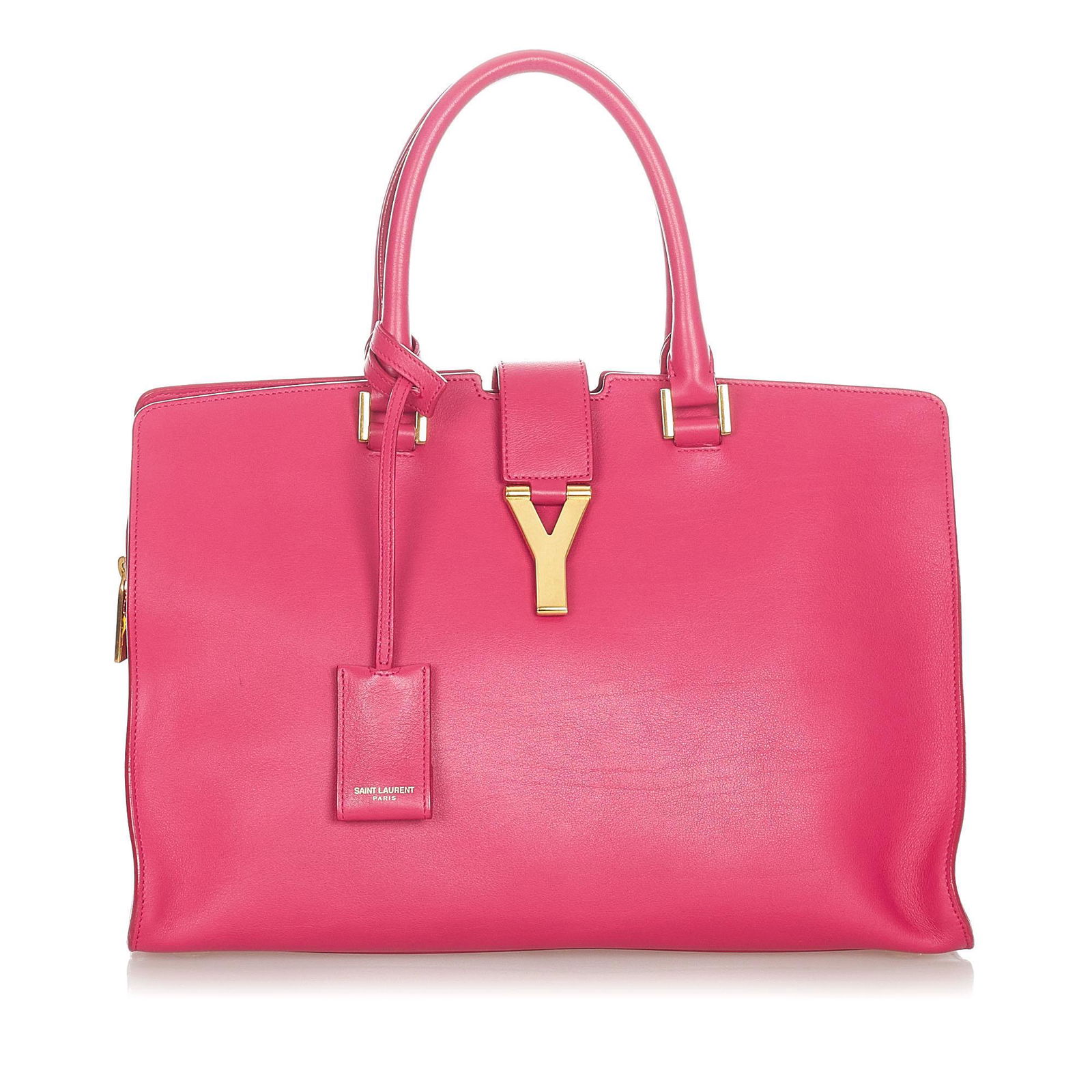 YSL Cabas Chyc Leather Satchel: YSL Cabas Chyc Leather Satchel The Cabas Chyc satchel features a leather body rolled leather handles a flat leather strap a top strap with a gold-tone Y hardware a top zip closure and an interior zip