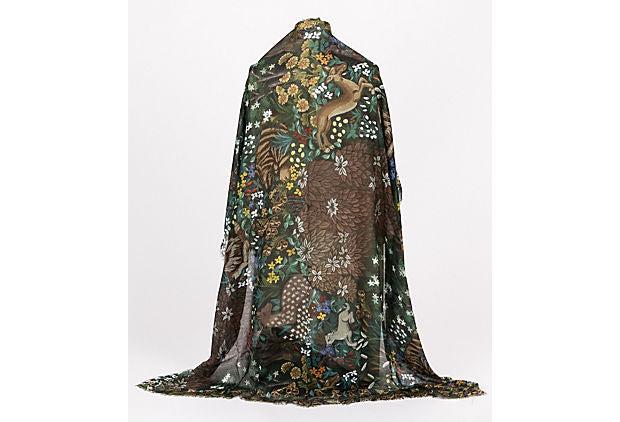 Gucci brand new tag shawl forest design: Gucci brand new tag shawl forest design Condition: New Era: Contemporary; 2000s Dimensions: 52" L x 52" W Materials: silk and modal Color: green/black gucci brand new with tag forest design green blac