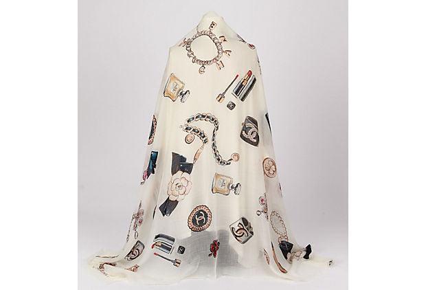 Chanel White Cashmere Gripoix XL Shawl: Chanel White Cashmere Gripoix XL Shawl Condition: New Era: Contemporary; 2000s Dimensions: 74" L x 52" W Materials: cashmere Color: white Chanel white cashmere gripoix XL shawl icons 74"x52" The B
