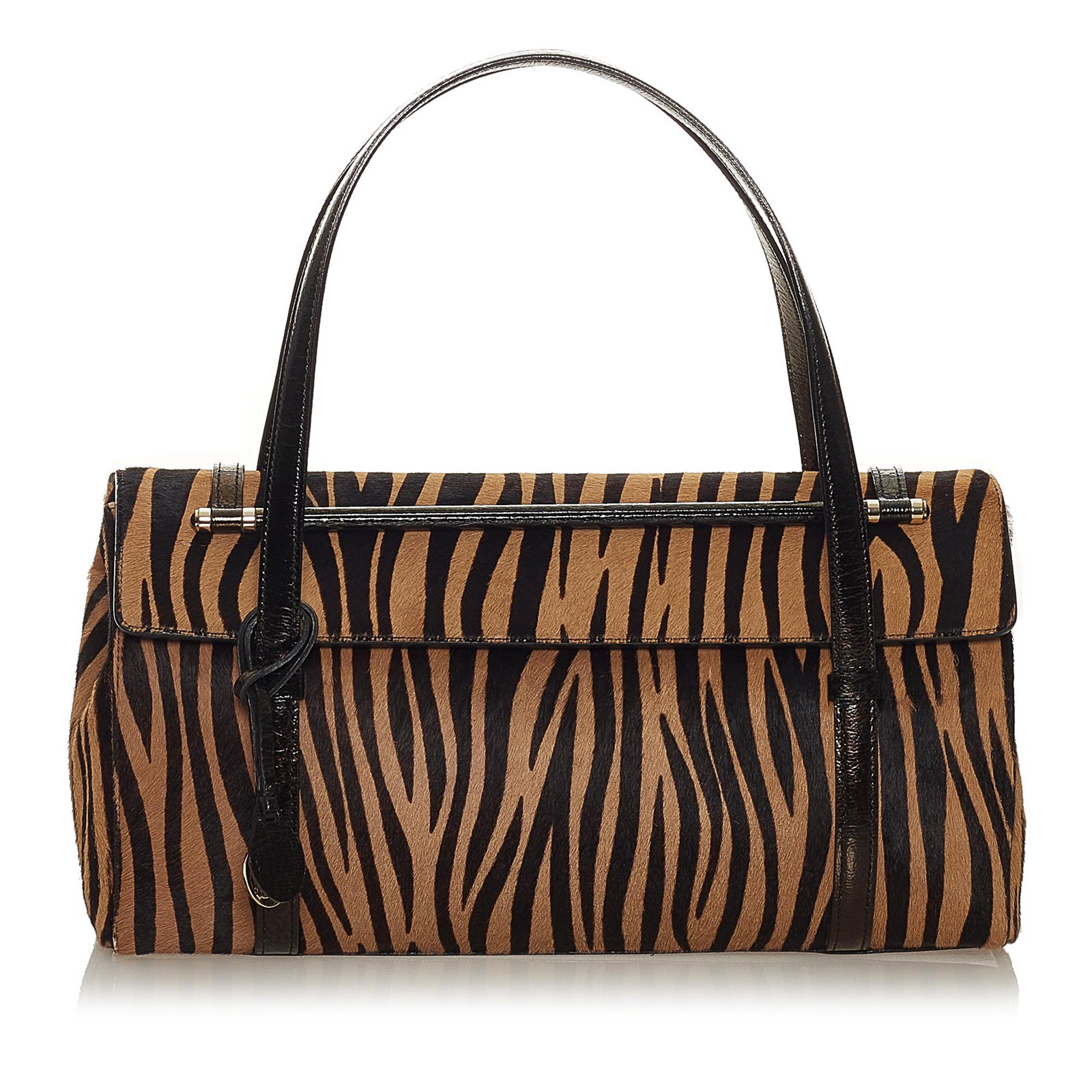 Cartier Zebra Print Pony Hair Handbag: Cartier Zebra Print Pony Hair Handbag This handbag features a zebra print on a harako body flat leather handles a top flap and interior slip pocket. Brand: Cartier Model: Zebra Print Pony Hair Handbag