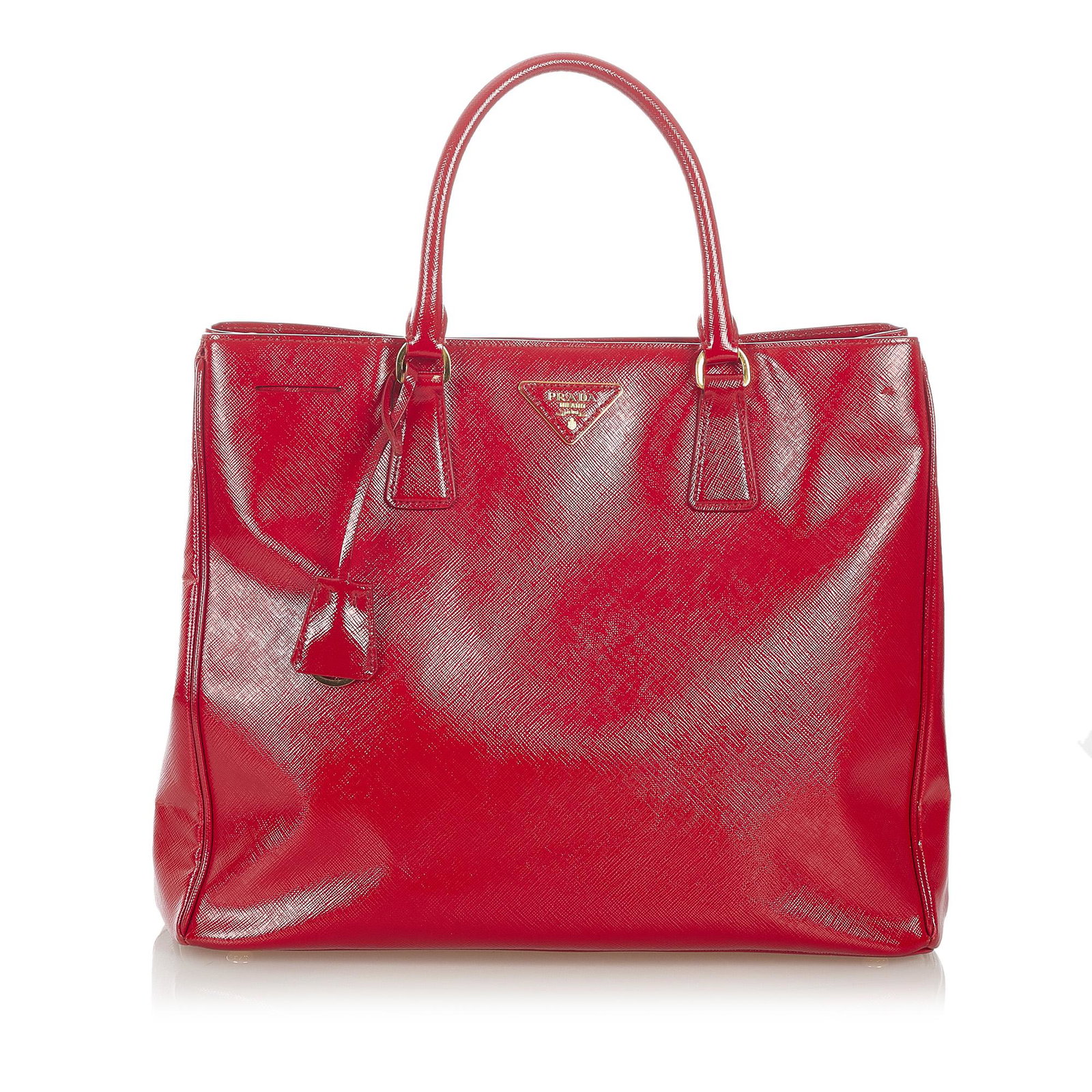 Prada Saffiano Lux Double Zip Galleria Handbag: Prada Saffiano Lux Double Zip Galleria Handbag The Double Zip Galleria features a saffiano leather body rolled leather handles an open top with a magnetic snap button closure and interior zip and slip