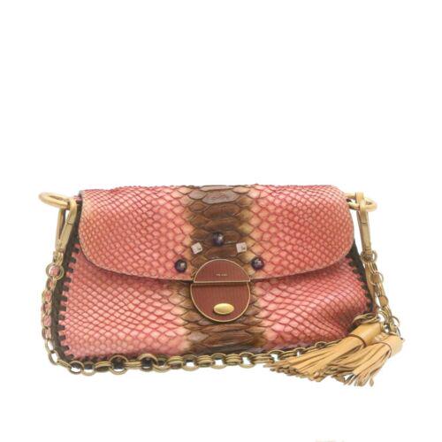 PRADA Chain Shoulder Bag Fringe Python Skin Pink Brown: PRADA Chain Shoulder Bag Fringe Python Skin Pink Brown Brand: PRADA Style: Shoulder Bag Material: Leather Color: Pink\n / Brown Size: See Description Bag Height: 5.9inch(Approx) / 15cm(Approx) Bag Dep