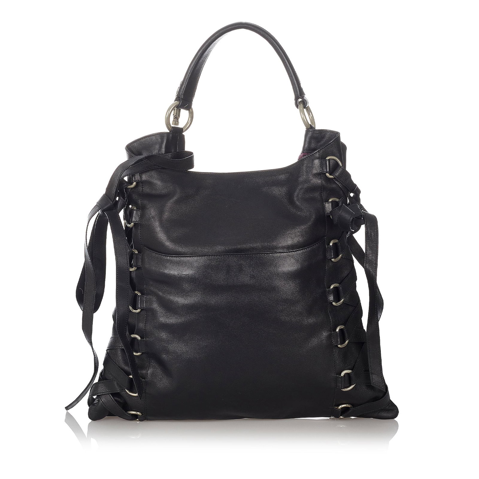 Versace Leather Tote Bag: Versace Leather Tote Bag This tote bag features a leather body a rolled handle an open top and interior zip and slip pockets. Brand: Versace Model: Leather Tote Bag Origin: Italy Category: Bags Color: