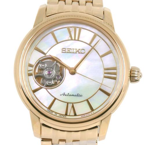 Seiko Presage 4R38-01B0 SRRY022 GP Gold self-winding: Seiko Presage 4R38-01B0 SRRY022 GP Gold self-winding white shell dial Brand: SEIKO Type: Wristwatch Department: Mens The BIDHAUS Guarantee: All items in this auction are guaranteed authentic and come 