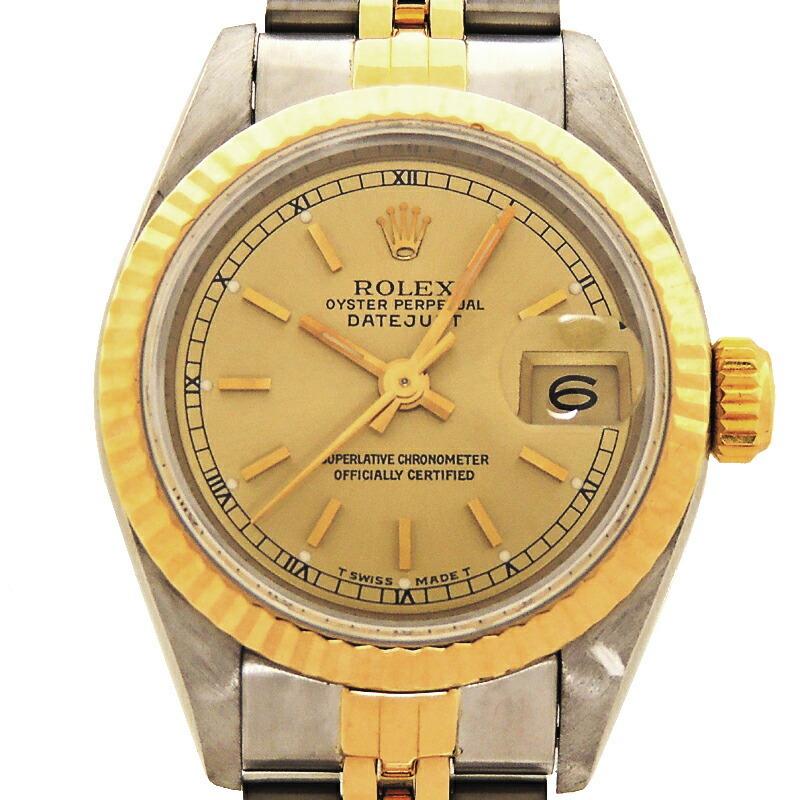 Rolex Datejust E No. 1990-1991 Ladies Watch 69173: Rolex Datejust E No. 1990-1991 Ladies Watch 69173 Stainless Steel Champagne Dial Brand: Rolex Line: Datejust Gender: Women Condition: Used (very good) Damage Ranking: Overall, Corrosion, -, Bracelet,