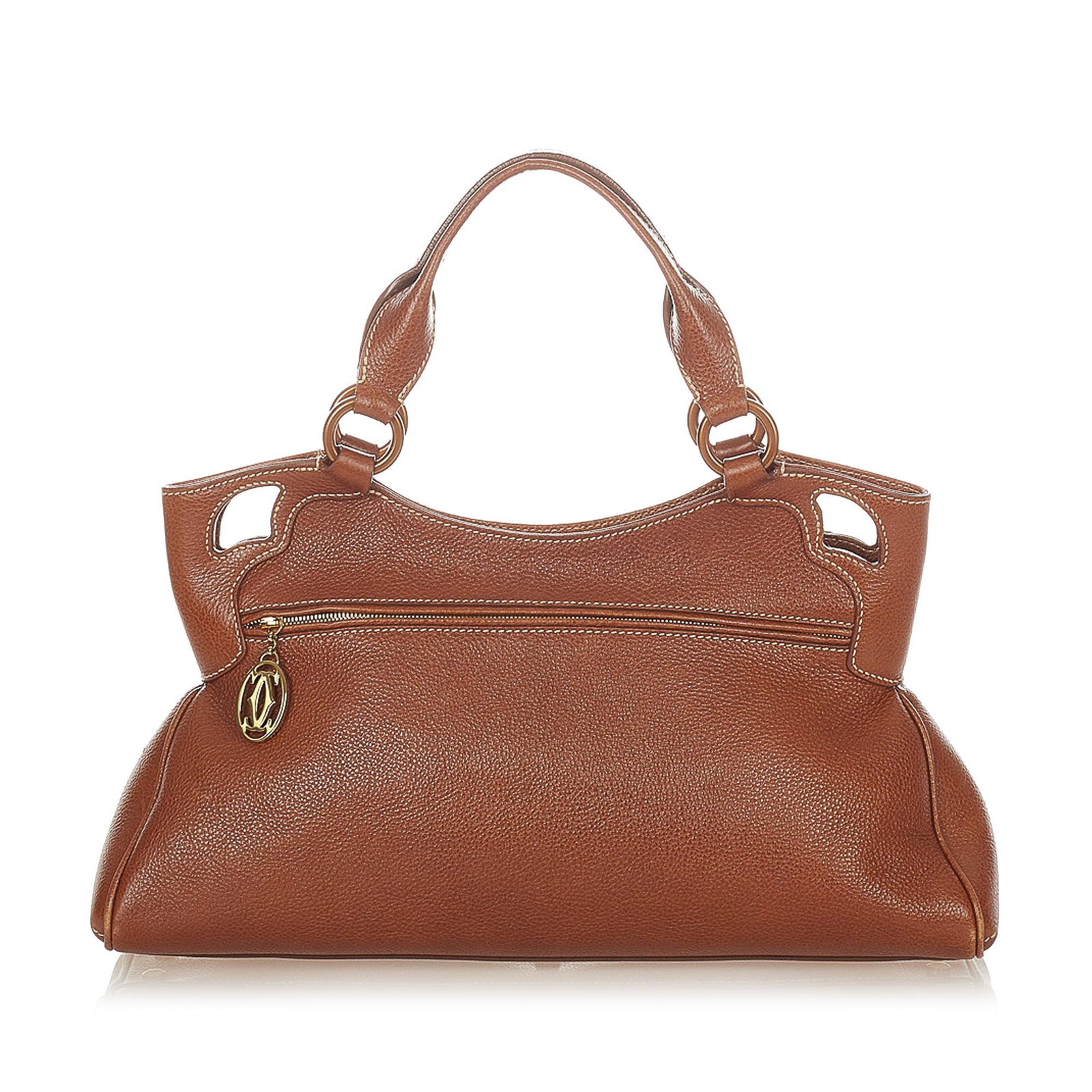 Marcello de Cartier Leather Handbag: Marcello de Cartier Leather Handbag The Marcello handbag features a leather body flat leather handles a top zip closure and interior zip and slip pockets. Brand: Cartier Model: Marcello de Cartier Lea