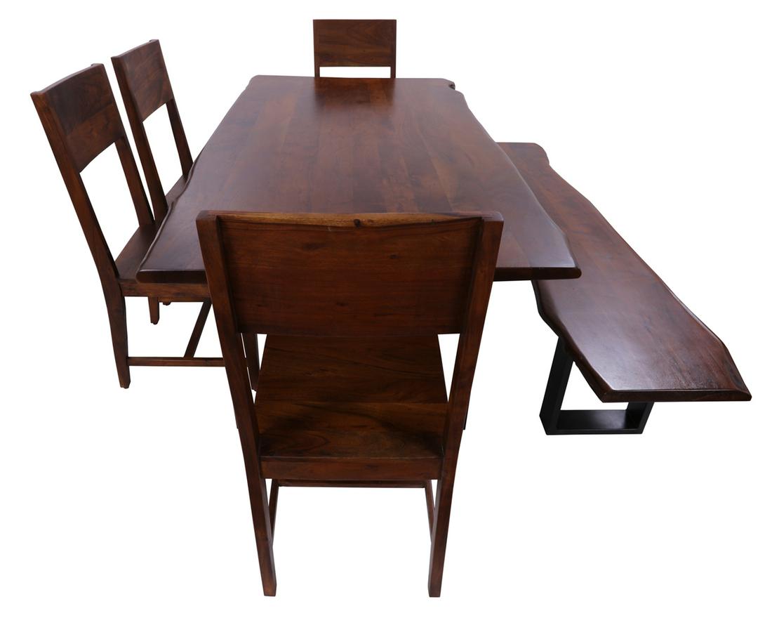 Solid Wood Handmade 6 Piece Dining Set With Metal Legs: Solid Wood Handmade 6 Piece Dining Set With Metal Legs - Table Bench and Table Dimensions: 30H x 63W x 35.4DBench Dimensions: 18H x 55W x 15.7DChair Dimensions: 40H x 18W x 18.5DMaterials: Solid WoodT