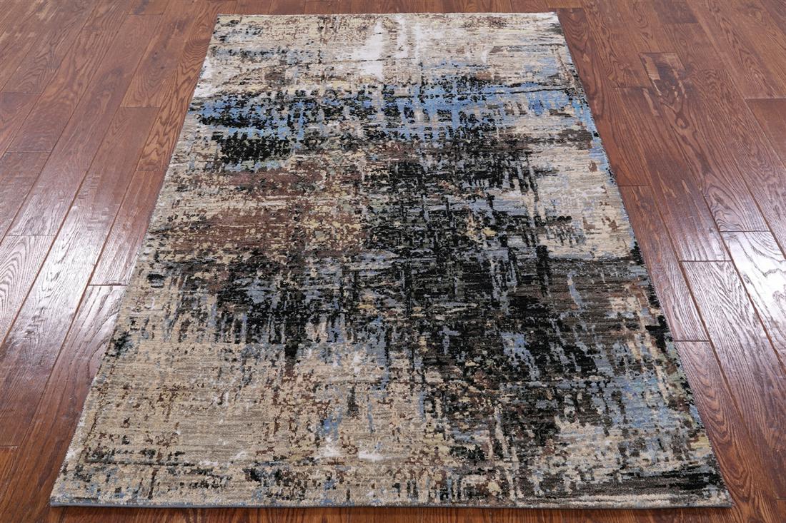 Wool & Silk Abstract Handmade Rug 4' 0" X 6' 2": Wool & Silk Abstract Handmade Rug 4' 0" X 6' 2" Design: Abstract Exact Size: 4\ 0 X 6\ 2 Style: Modern Foundation: Cotton Pile: Wool & Silk Weave: Hand-knotted Age: New The BIDHAUS Guarantee: All item