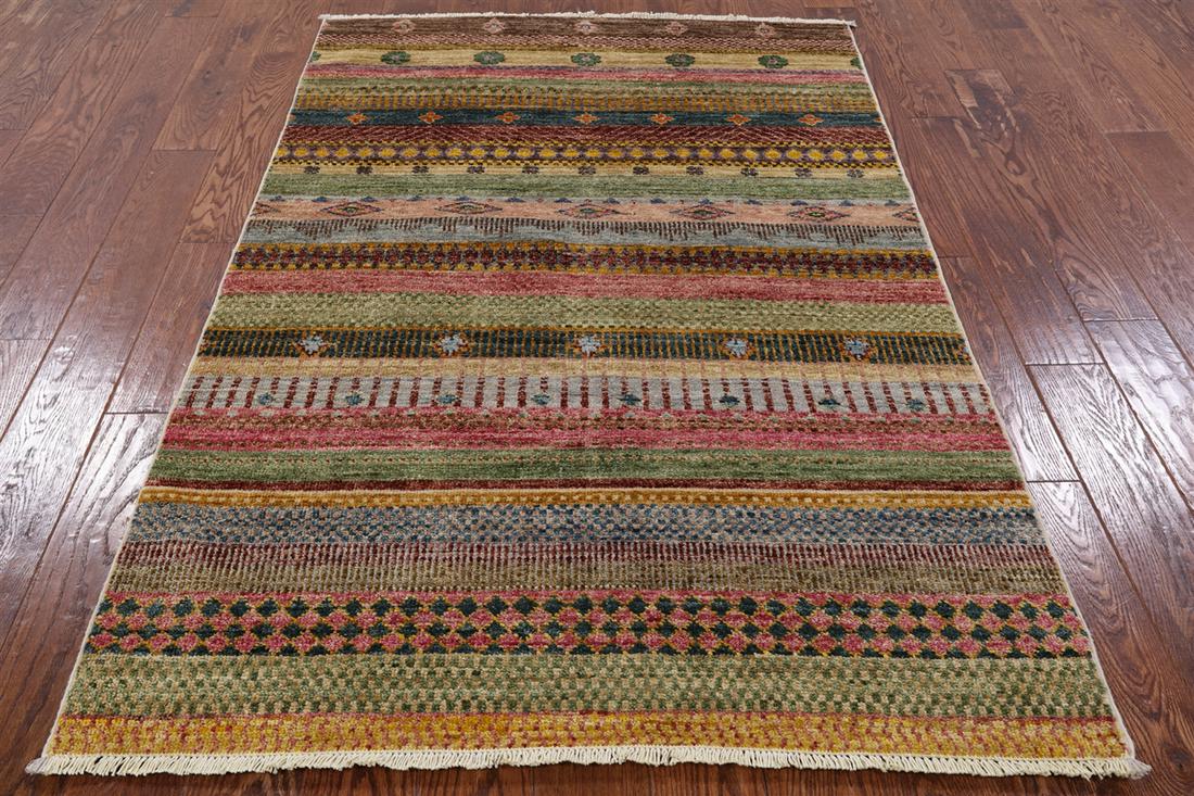 Hand Knotted Gabbeh Loribaft Rug 4' 0" X 6' 2": Hand Knotted Gabbeh Loribaft Rug 4' 0" X 6' 2" Design: Tribal Exact Size: 4\ 0 X 6\ 2 Style: Gabbeh Foundation: Cotton Pile: Wool Weave: Hand-knotted Age: New The BIDHAUS Guarantee: All items in this
