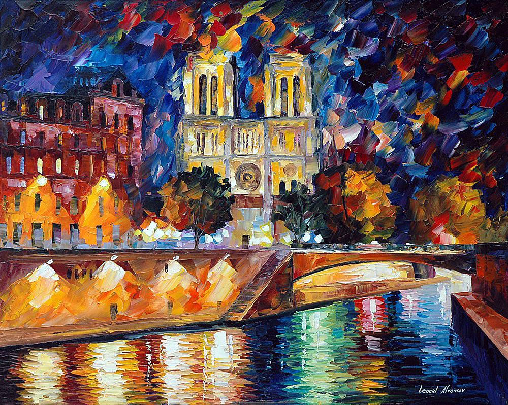 Paris, Notre Dam - Limited Edition 1/25 by Leonid: Paris, Notre Dam - Limited Edition 1/25 by Leonid AfremovThis is a limited edition giclee hand-painted by Leonid Afremov. This is the first giclee of a small edition of 25 paintings. The rest of the e