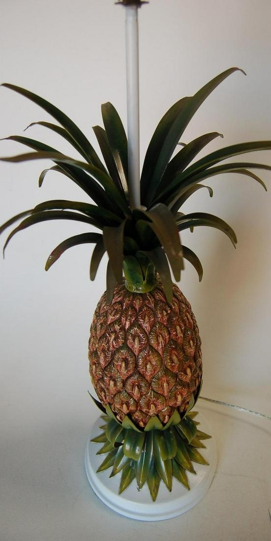 Hand Painted Steel Figural Pineapple Table Lamp: Hand Painted Steel Figural Pineapple Table Lamp Dimensions: Height: 25 in. (63.5 cm) Dimensions: Diameter: 8 in. (20.32 cm) Style: Mid-Century Modern (Of the Period) Materials and Techniques: Metal Pl
