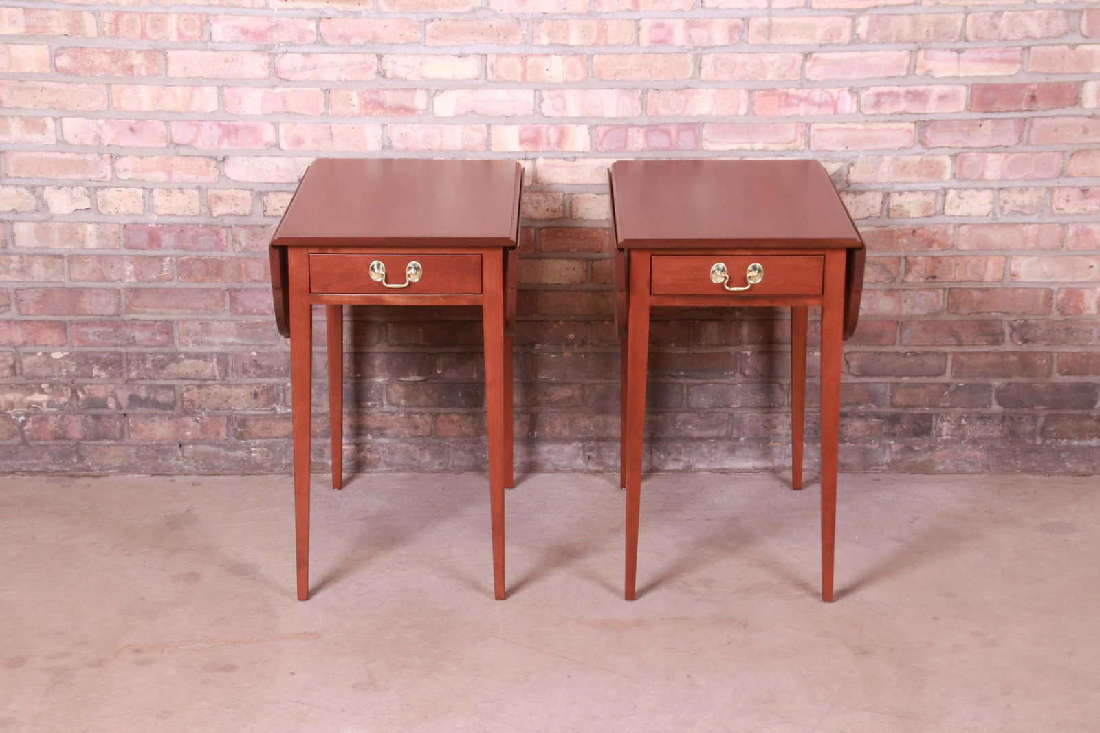 Stickley Federal Solid Cherry Wood Pembroke Tea Tables: Stickley Federal Solid Cherry Wood Pembroke Tea Tables Newly Refinished A gorgeous pair of Federal style Pembroke nightstands end tables or tea tables By L. & J.G. Stickley USA Late 20th Century S