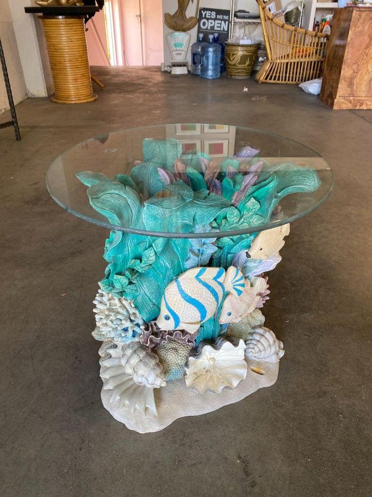 Hand Painted Plaster Echo Aquatic Side Table by: Hand Painted Plaster Echo Aquatic Side Table by Domestications circa 1998 Dimensions: Height: 20.000 in. (50.8 cm) Dimensions: Diameter: 18.000 in. (45.72 cm) Materials and Techniques: Plaster Period: