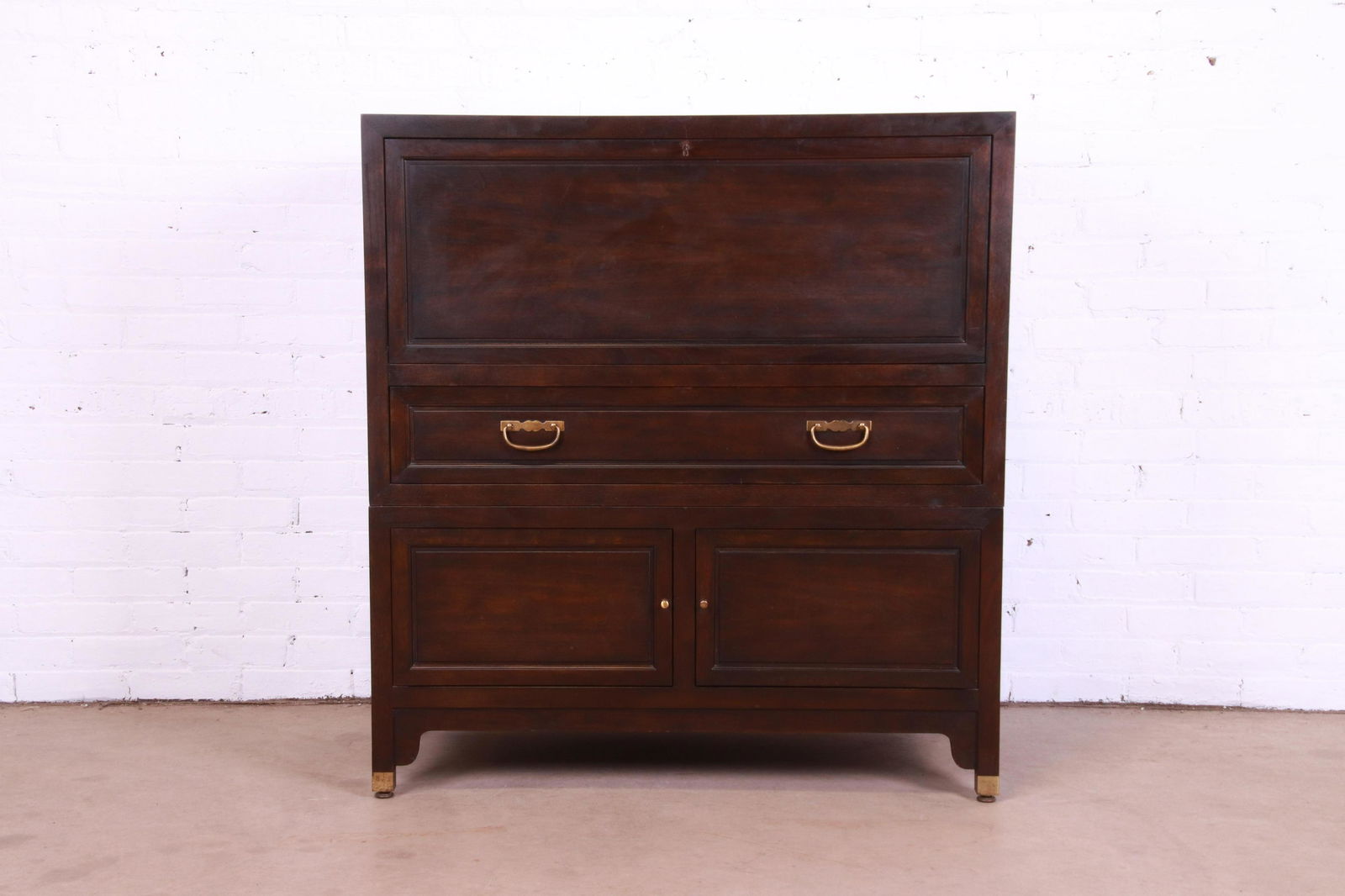 Michael Taylor for Baker Far East Collection Walnut: Michael Taylor for Baker Far East Collection Walnut Drop Front Secretary Desk 1960s A gorgeous mid-century modern Hollywood Regency Chinoiserie drop front secretary desk By Michael Taylor for Baker Fu