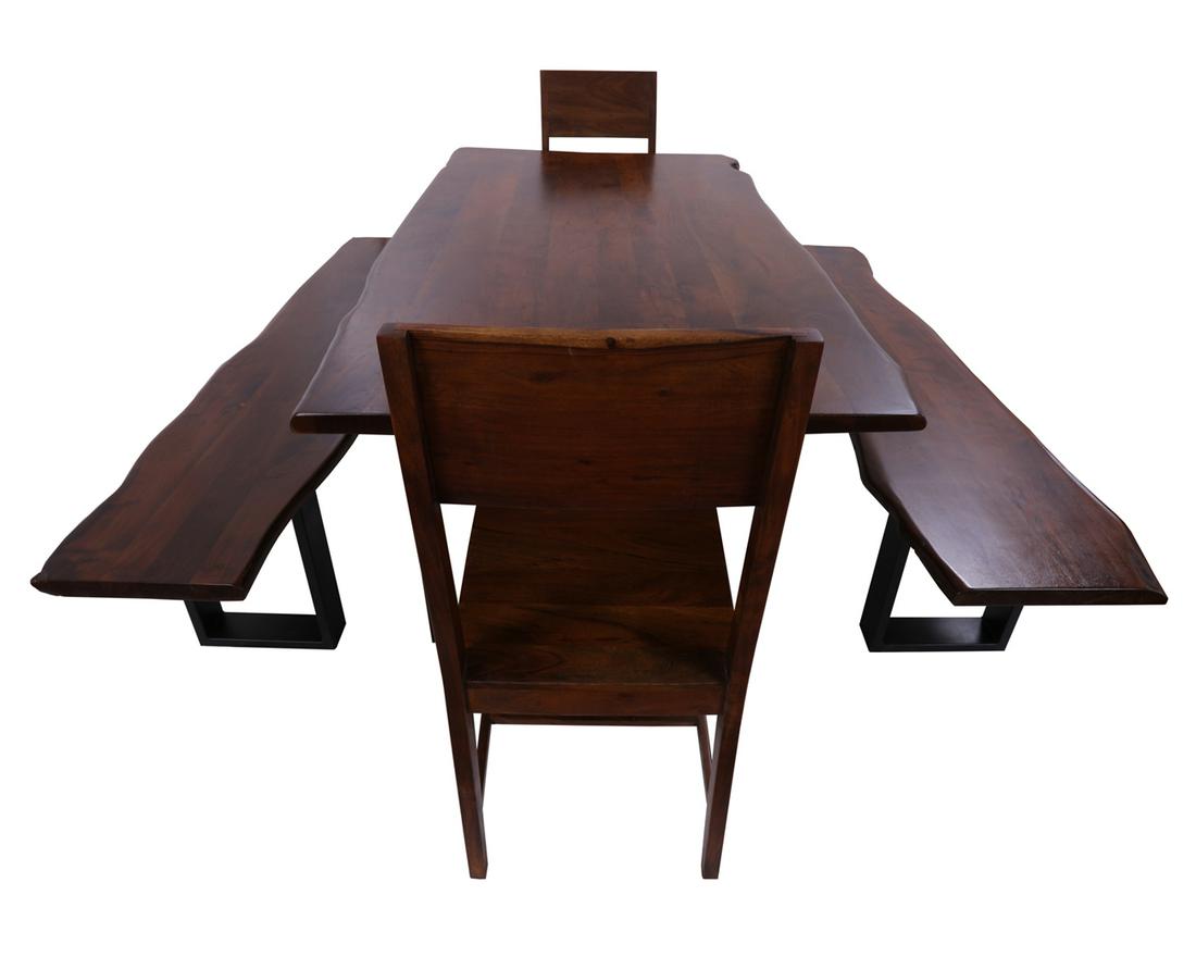 Solid Wood Handmade 5 Piece Dining Set With Metal Legs: Solid Wood Handmade 5 Piece Dining Set With Metal Legs - Table Two Bench and Table Dimensions: 30H x 79W x 39.4DBench Dimensions: 18H x 71W x 15.7DChair Dimensions: 40H x 18W x 18.5DMaterials: Solid W
