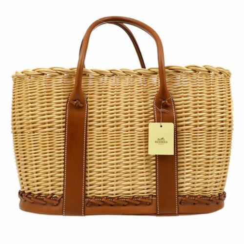 HERMES GARDEN PICNIC BASKET HAND TOTE BAG Q30P Natural Osier France