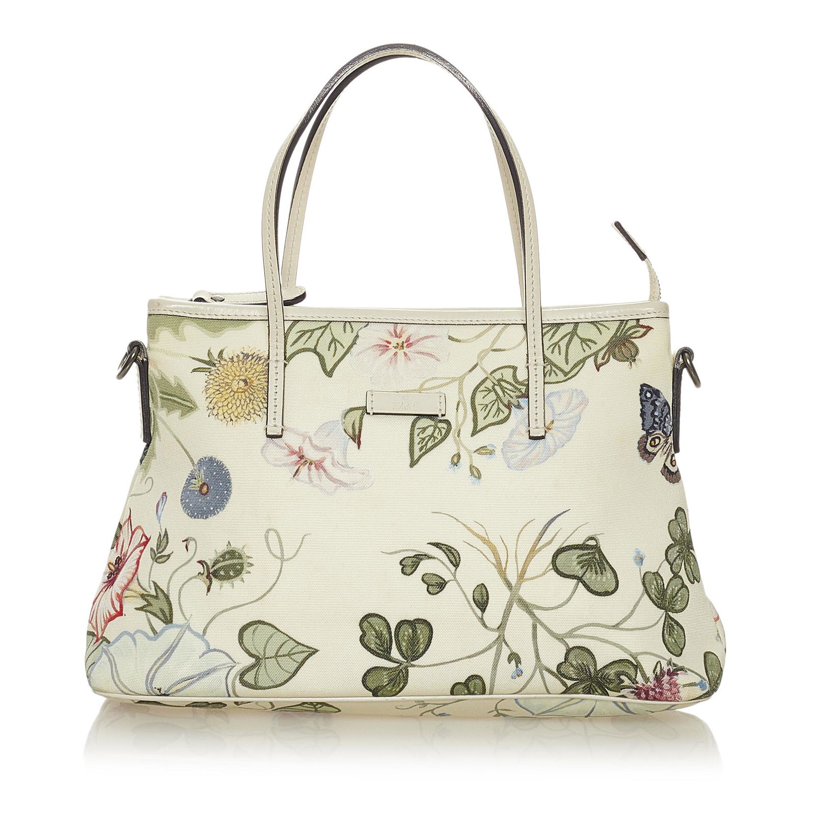 Gucci Flora Knight Canvas Satchel: Gucci Flora Knight Canvas Satchel The Flora Knight satchel features a printed canvas body flat leather straps a detachable leather strap a top zip closure and interior zip and slip pockets. Brand: Guc
