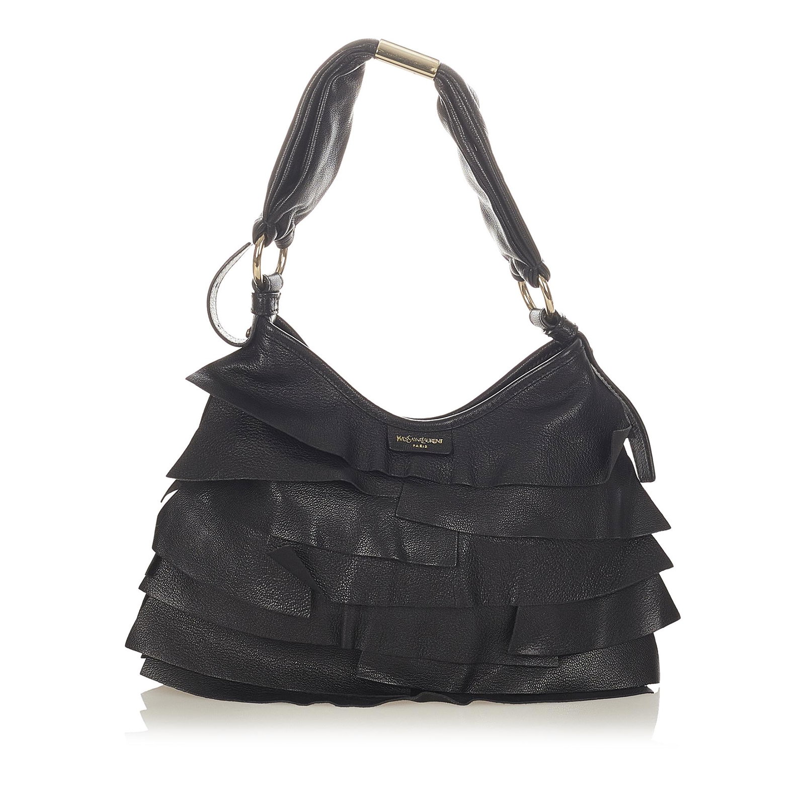 YSL Saint Tropez Leather Hobo Bag: YSL Saint Tropez Leather Hobo Bag The Saint Tropez features a ruffled leather body a flat leather strap a top magnetic closure and interior zip and slip pockets. Brand: YSL Model: Saint Tropez Leather