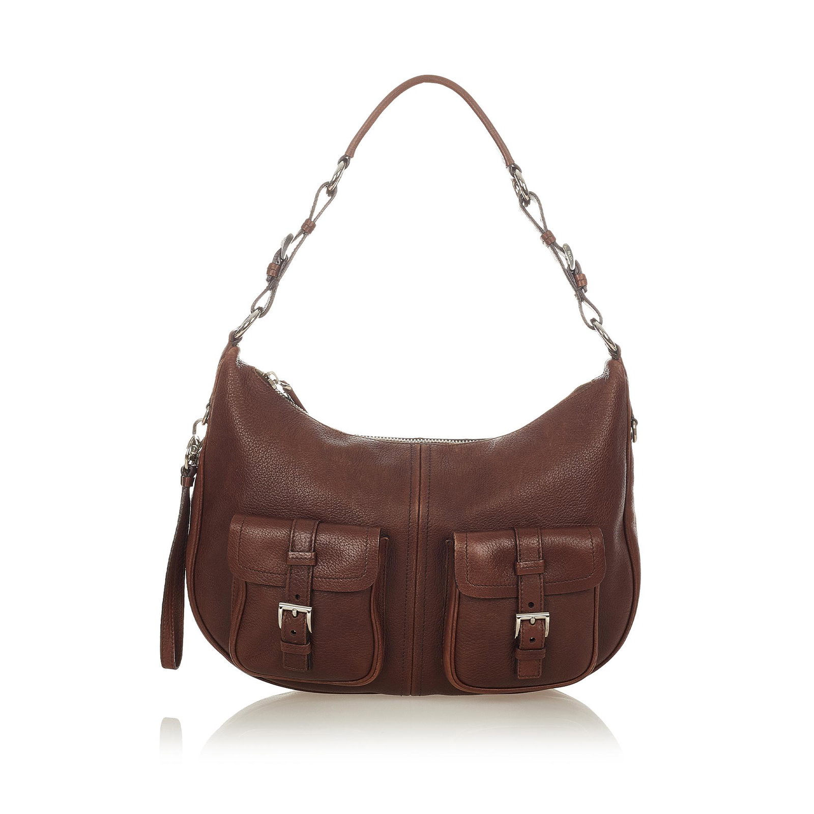 Prada Leather Shoulder Bag: Prada Leather Shoulder Bag This shoulder bag features a leather body front exterior flap pockets flat leather straps top zip closure and an interior zip pocket. Brand: Prada Model: Leather Shoulder Ba