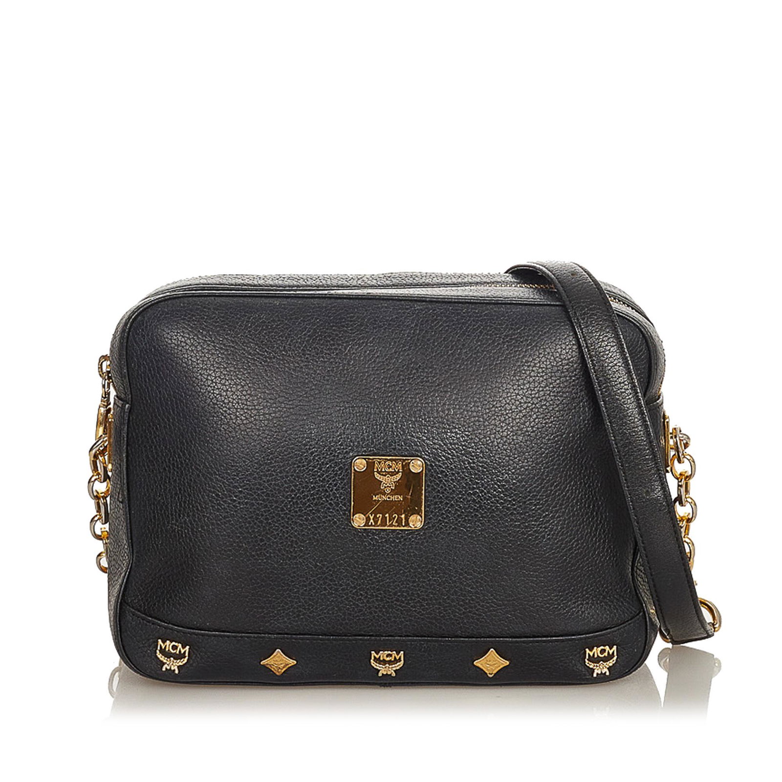 MCM Leather Shoulder Bag: MCM Leather Shoulder Bag This shoulder bag features a leather body an adjustable flat leather strap and a top zip closure. Brand: MCM Model: Leather Shoulder Bag Origin: Germany Category: Bags Color: 