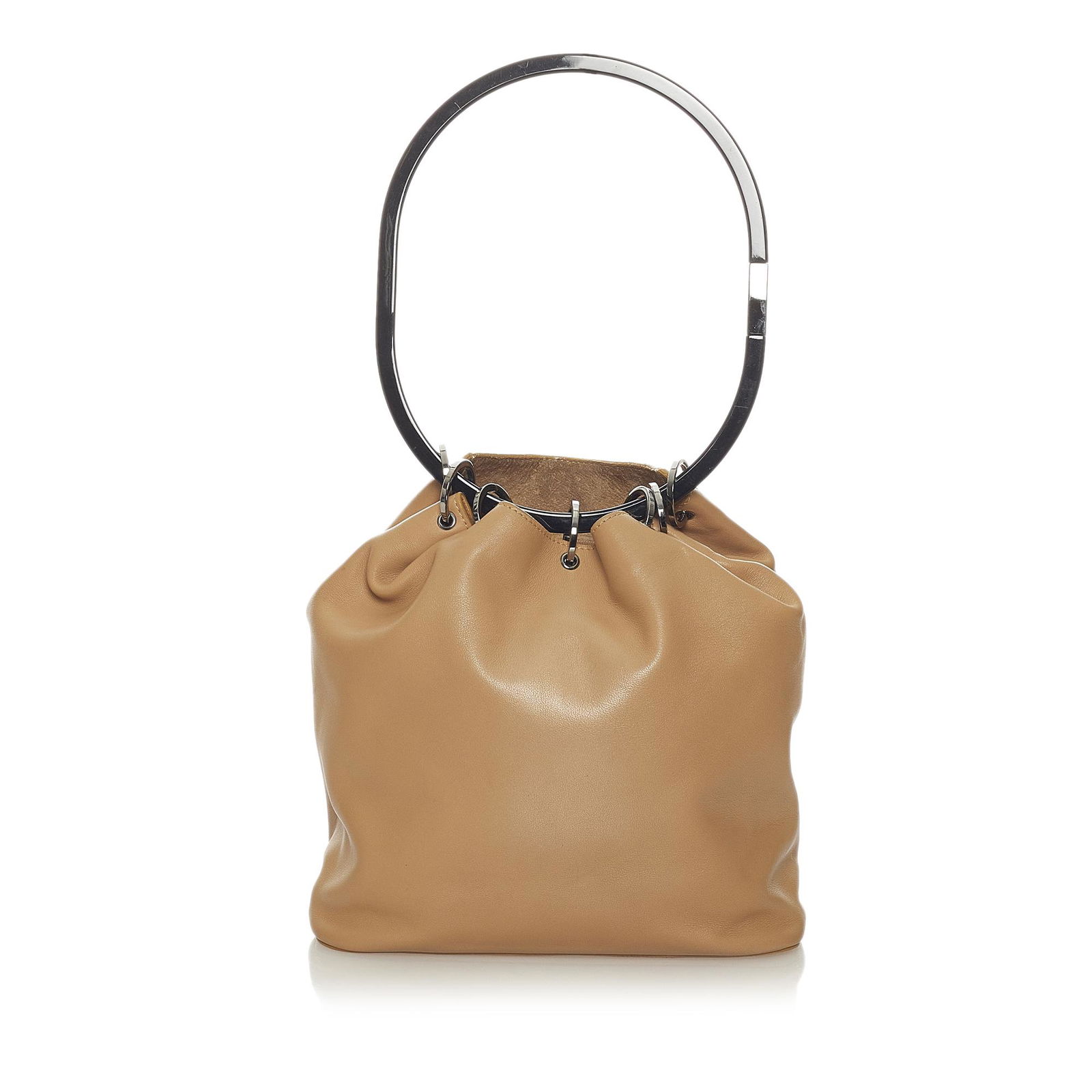 Gucci Hoop Leather Shoulder Bag: Gucci Hoop Leather Shoulder Bag This shoulder bag features a leather body a plastic ring handle an open top with a cinched closure and an interior zip pocket. Brand: Gucci Model: Hoop Leather Shoulder