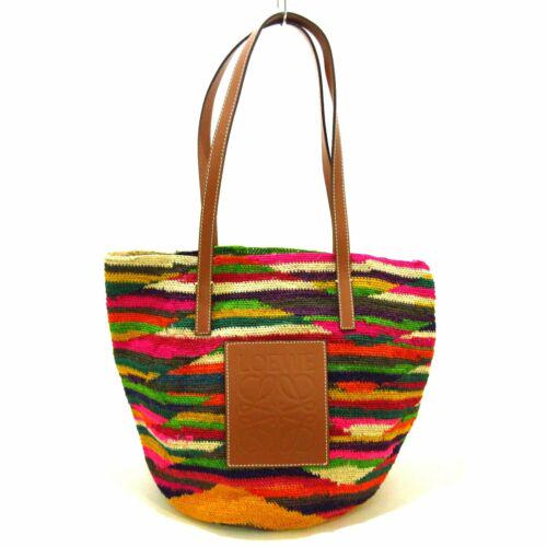 Loewe Shigra Basket Bag Cream Dark Brown Multi Sisal Hemp