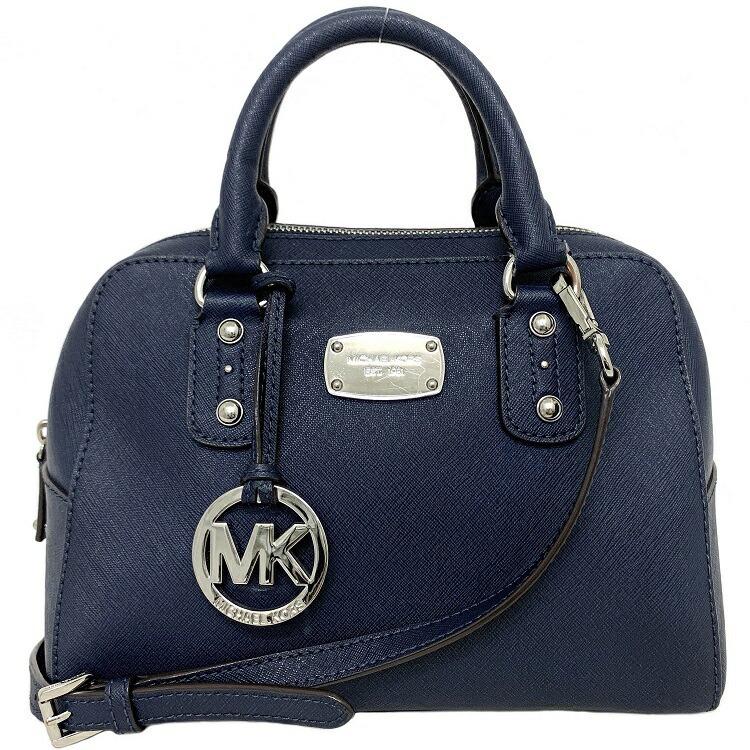 Michael Kors 2way Bag Navy Od 1607 Handbag Leather Plate Boston